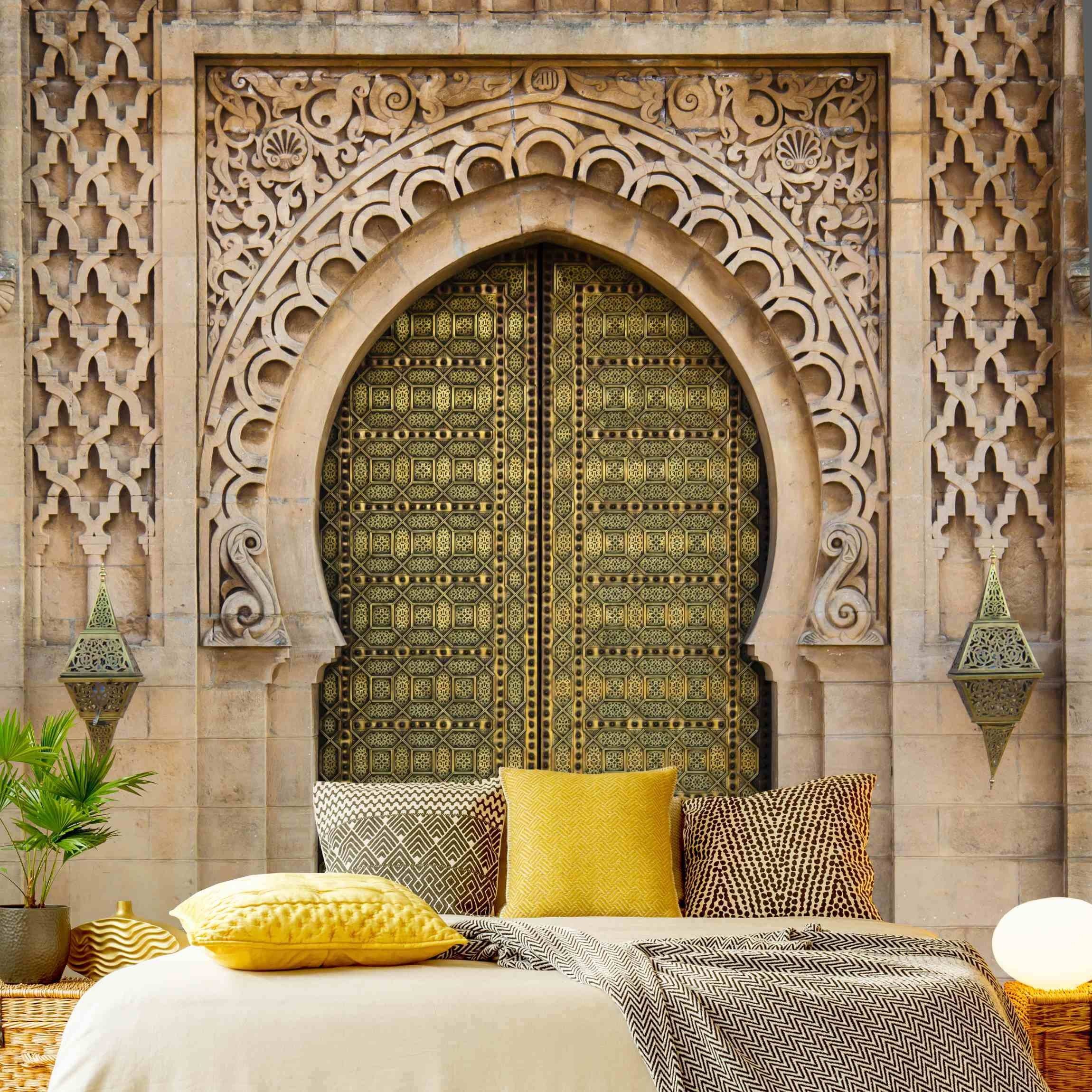 Bilderdepot24 3D-Tapete Effekt Oriental Gate 3D-Optik Orientalisch Wanddeko Raumtiefe Tür Tor, Glatt, Matt, (Vliestapete inkl. Kleister oder selbstklebend), Wohnzimmer Schlafzimmer Küche Flur Fototapete Vliestapete Wandtapete
