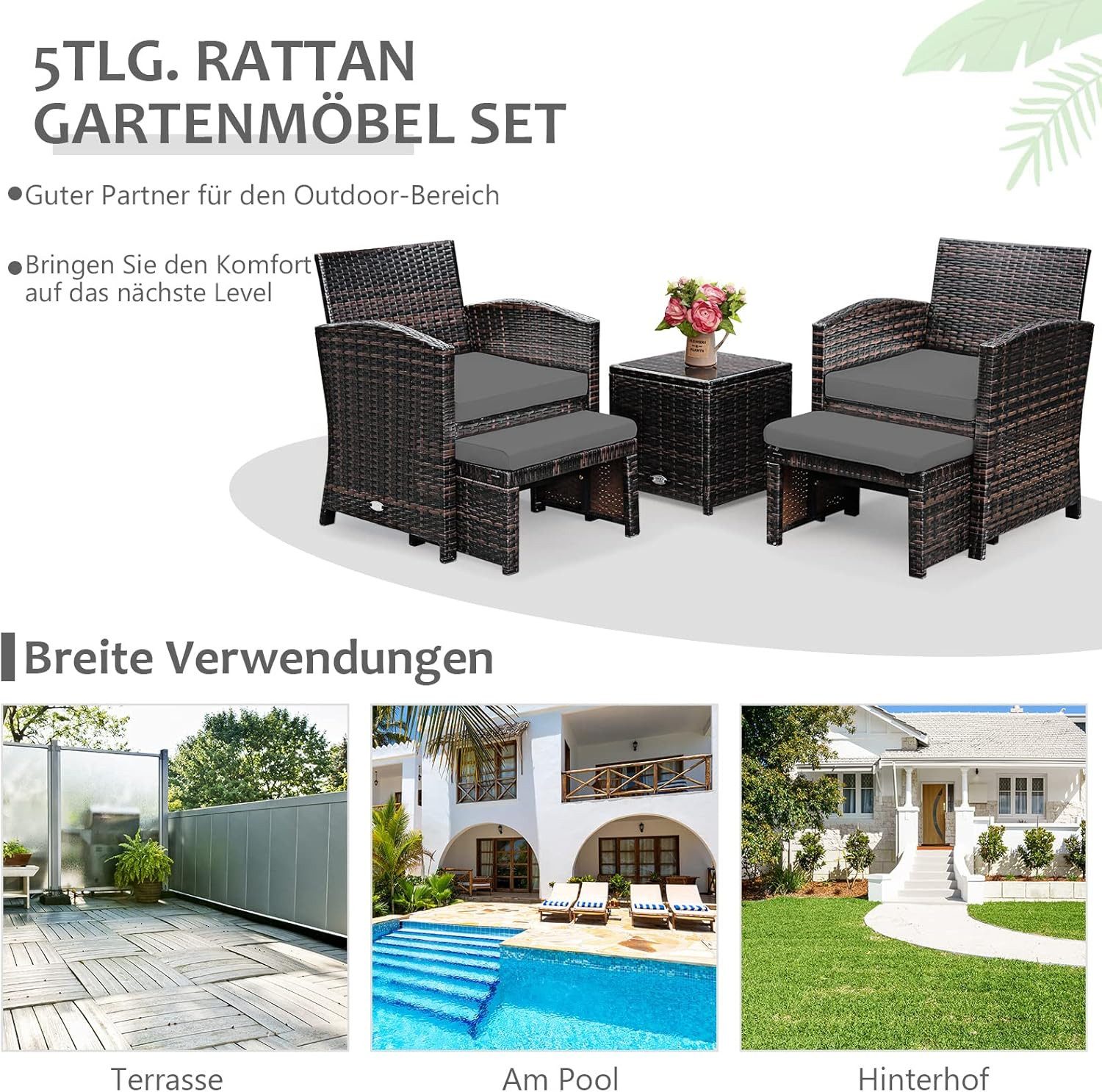 KOMFOTTEU Balkonset Rattanmöbel, (Set, 1 Tisch günstig online kaufen