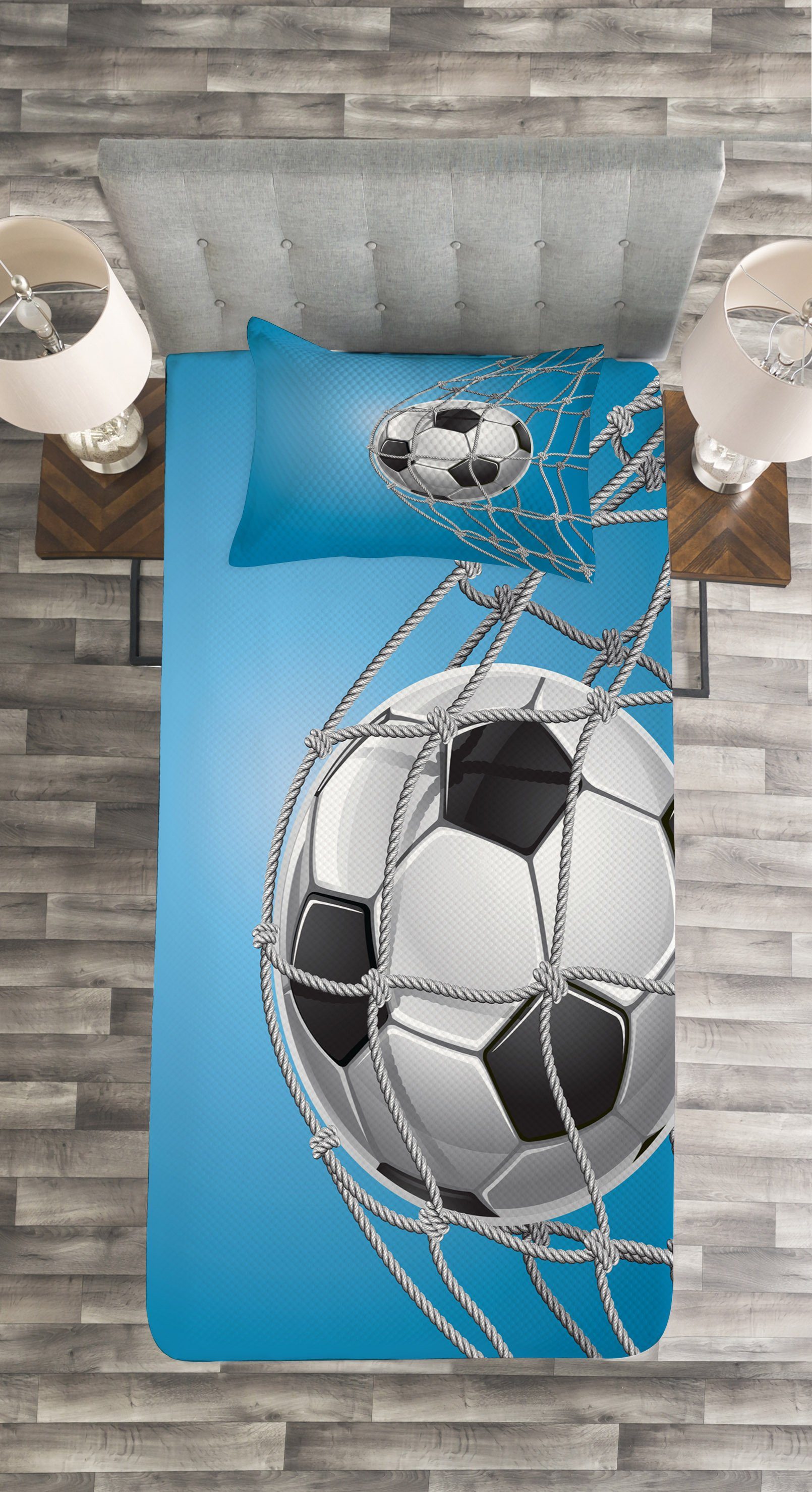Fußball Netz Waschbar, mit Kissenbezügen Set Tagesdecke Goal Ball im Abakuhaus,