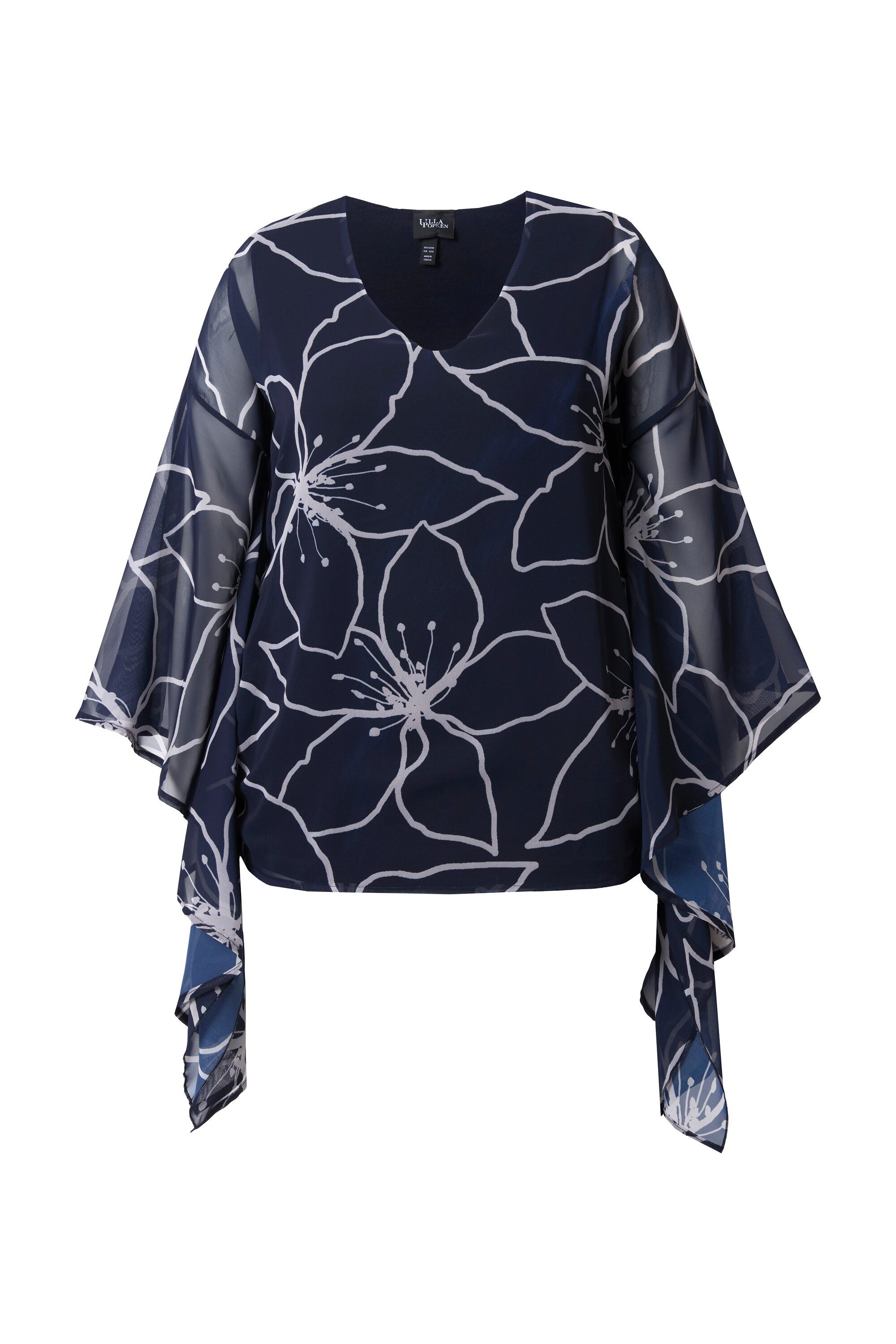 Ulla Popken Tunika Chiffon-Bluse Blüten Oversized V-Ausschnitt günstig online kaufen