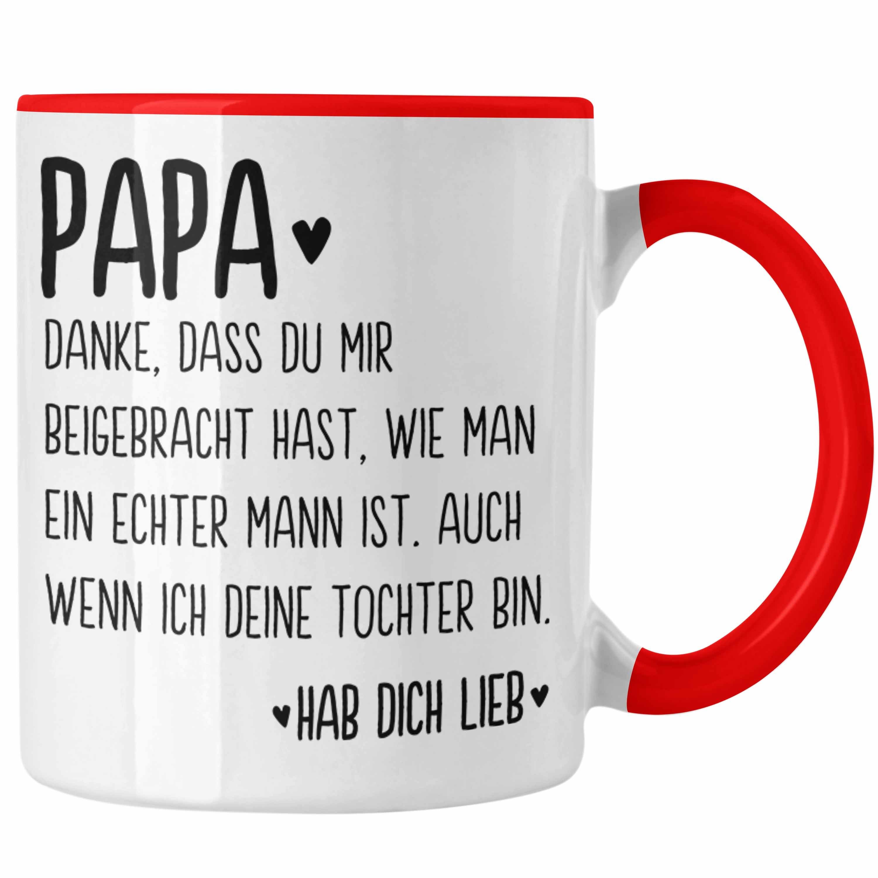 Trendation Tasse Trendation - Papa Tasse Geschenk von Tochter Kaffeetasse Sprüche Vatertag Geschenkidee Spruch Vater Rot
