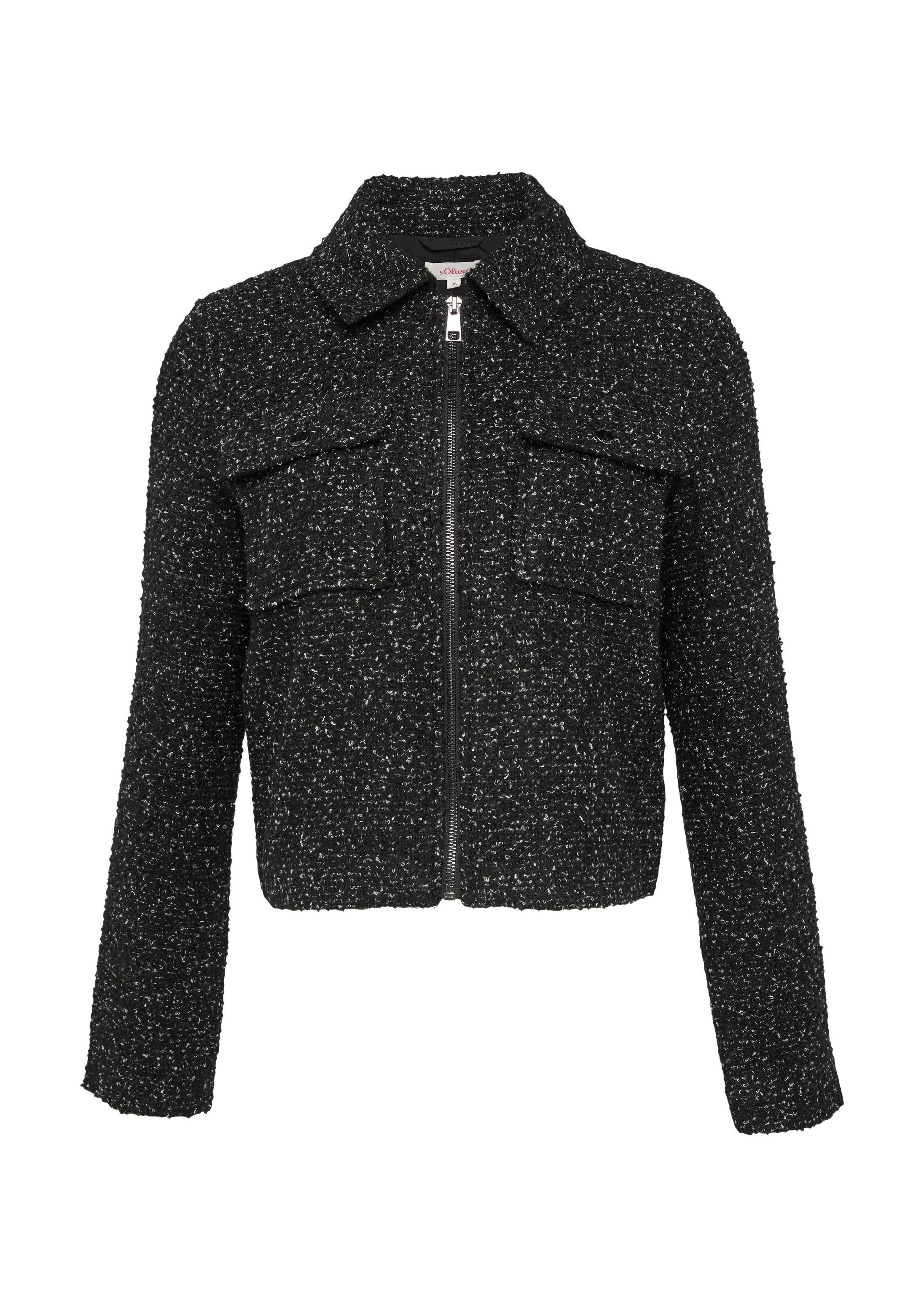 s.Oliver Funktionsjacke Indoor-Jacke Kurze Boucléjacke mit aufgesetzten Taschen