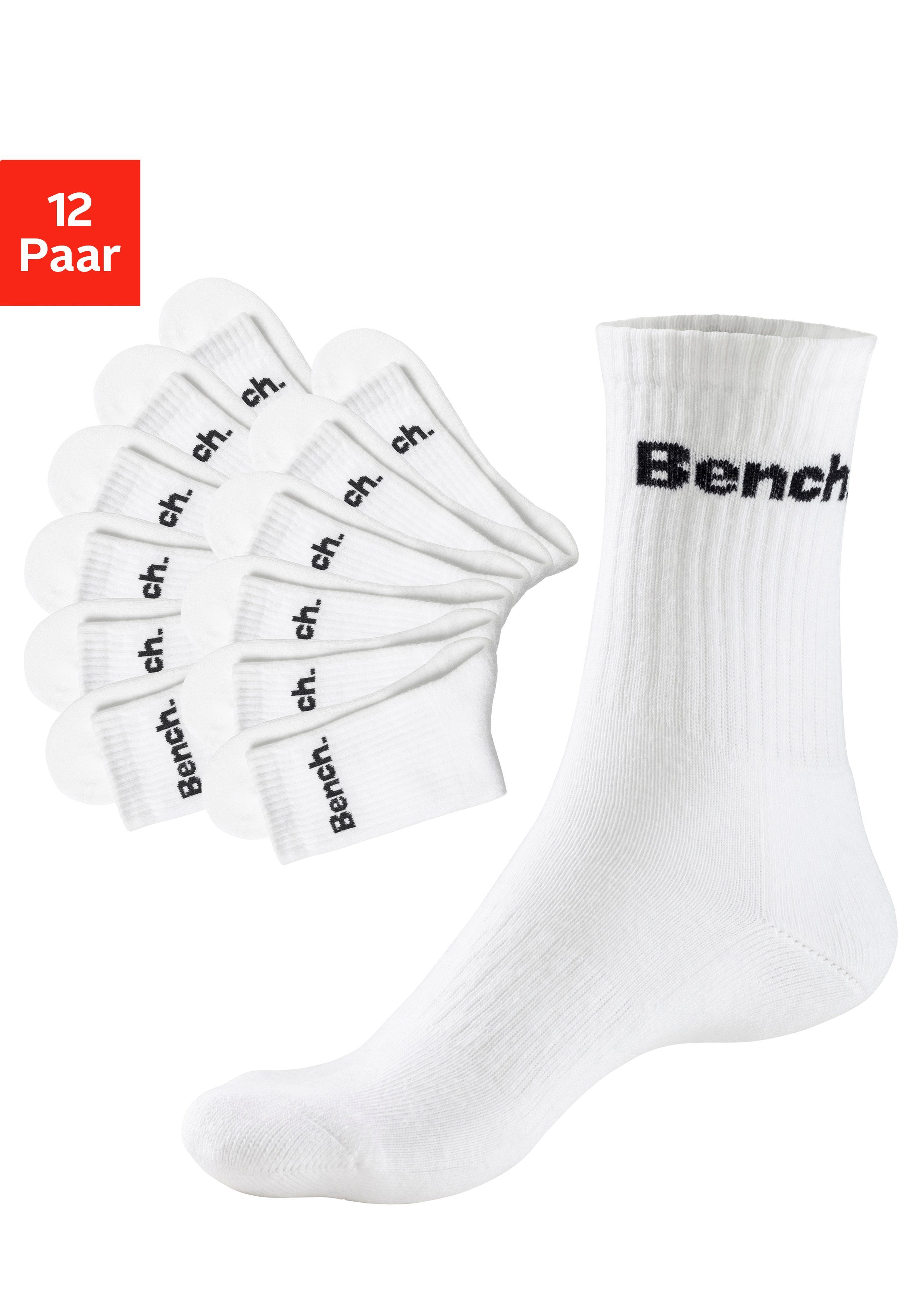 12-Paar) 12x Fuß weiß Bench. Polsterung (Set, Tennissocken mit