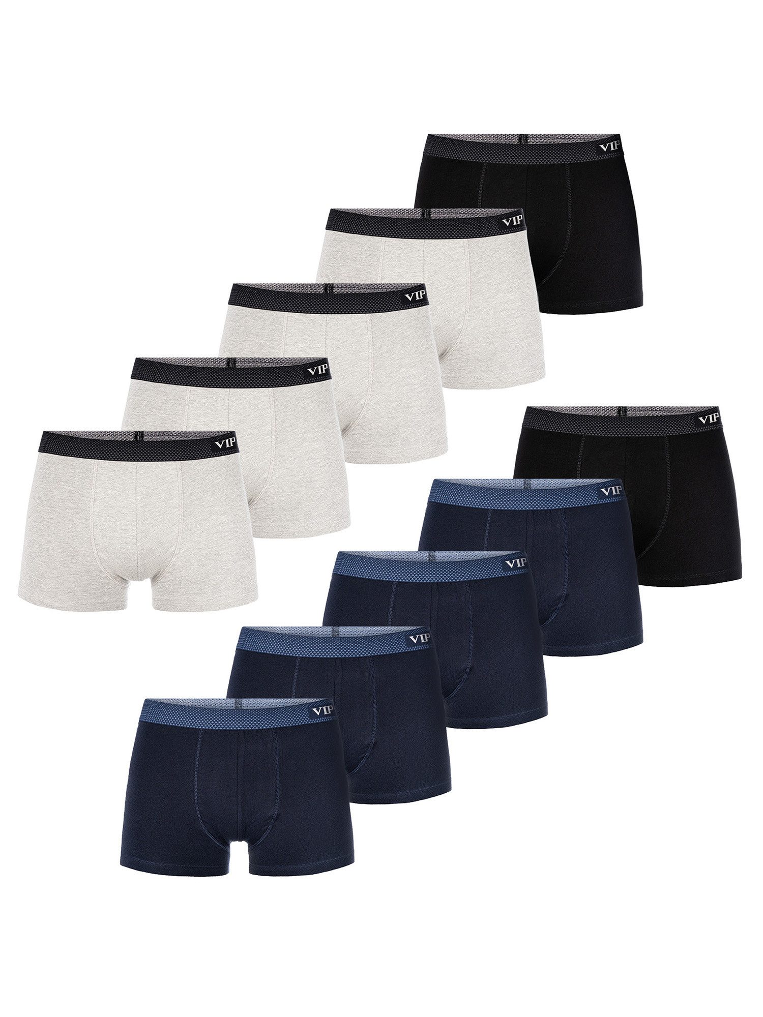 VIP Retro Boxer Premium Jersey Stretch - 10er Set - Boxershorts - Multipack - Uni (10-St) Unterwäsche Männer Herren Retroshorts Baumwoll-Mix Unterhosen 10-Pack