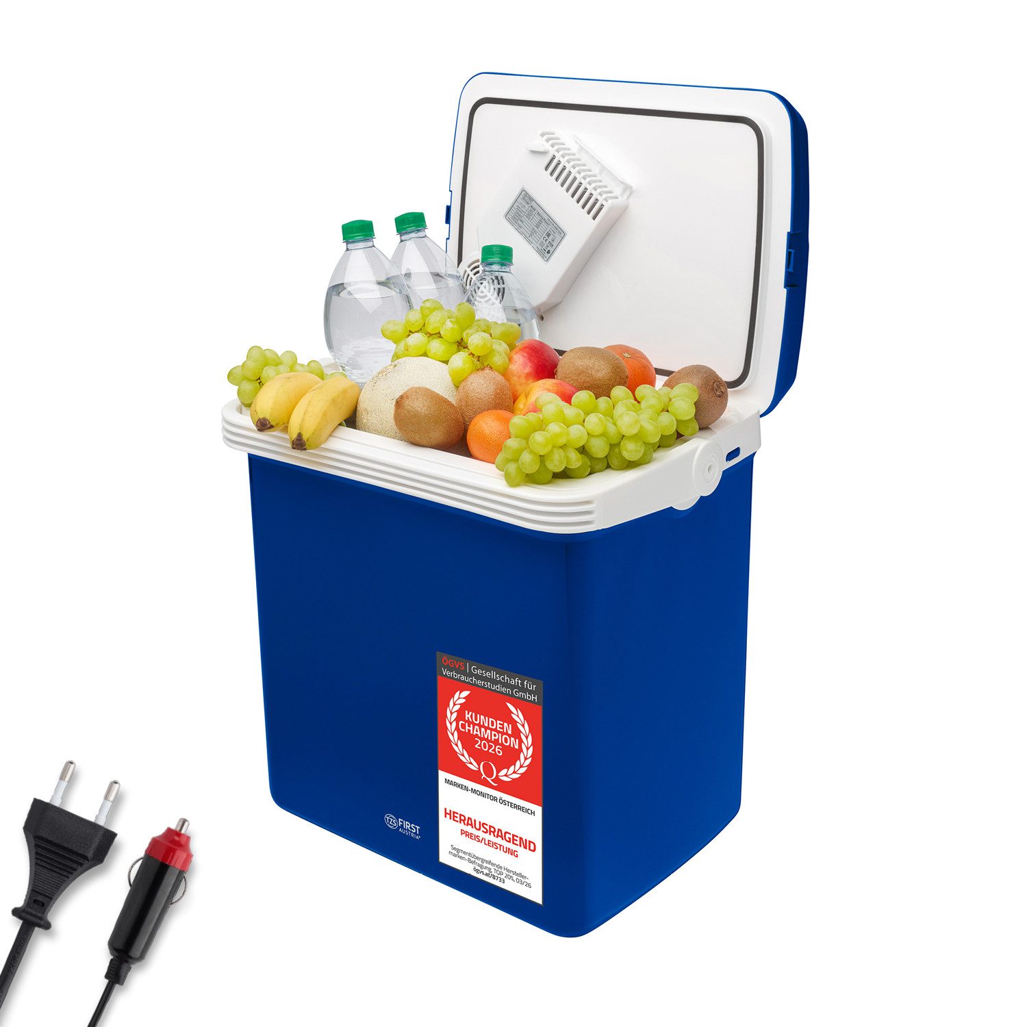 TZS FIRST AUSTRIA Elektrische Kühlbox 32L, Mini-Kühlschrank, 12V /230V Anschluss, 12-V-Stecker fürs Auto, für Camping, Festivals, Reisen, mit Kühl- und Warmhalt – Bild 2 von 5