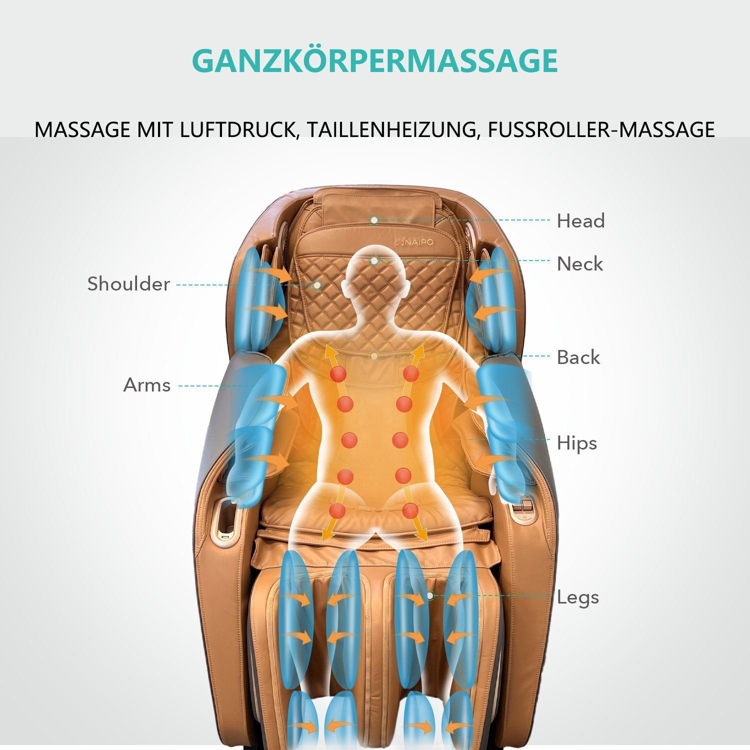 Massagestuhl NAIPO Ohne für Massagesessel, mit Zero-Gravity Gewerbe Wärmefunktion, Aufbauservice