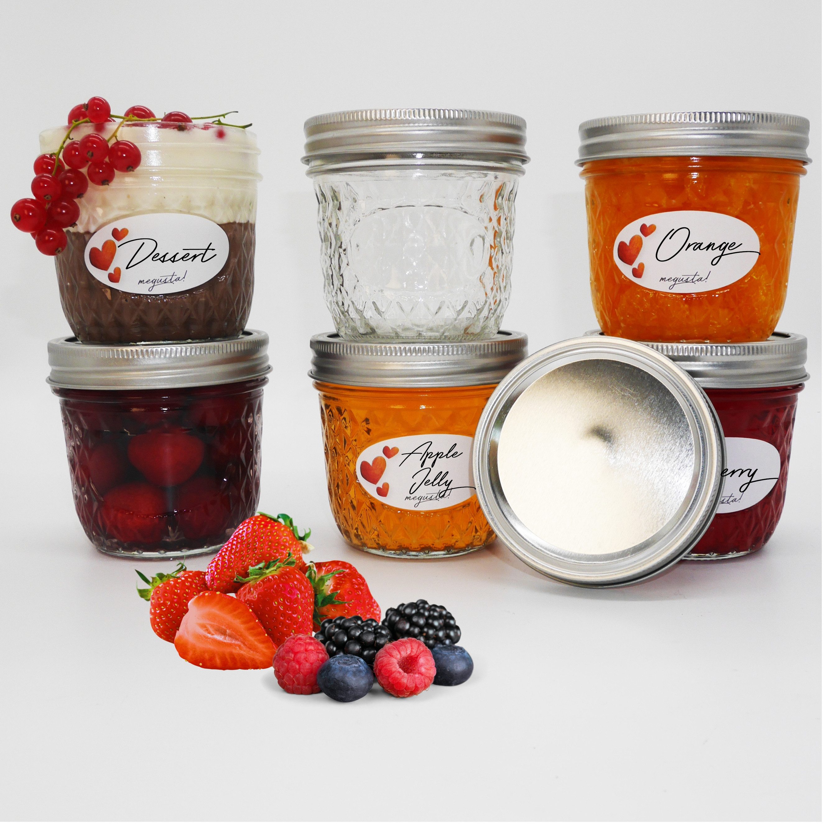 megusta! Einmachglas Diamantmuster, 280 ml, Marmelade Tee Kompott Dessert, + Etiketten, (6er Set), Банки для варення, Gewürzgläser, Dessertgläser mit Schraubdeckel