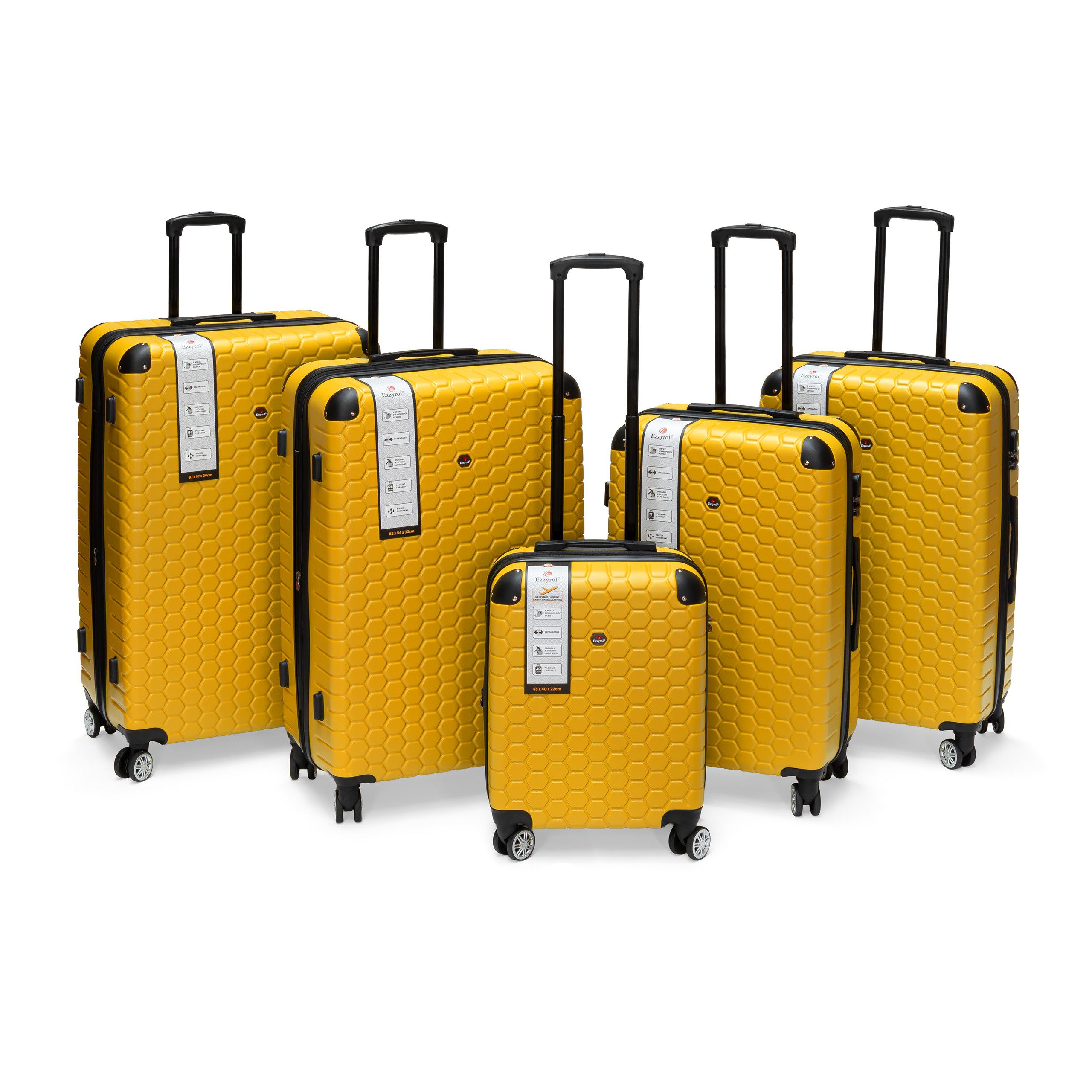 Ezzyrol® Kofferset Hartschalen-Trolley Reisekoffer Set, Koffer S-M-L-XL-XXL, 4 Rollen, (5 tlg), robuste ABS-Schale – stabil, leicht & ideal für Familienurlaub