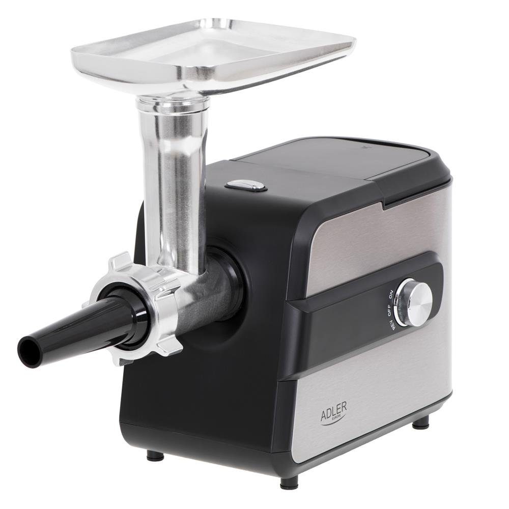 ADLER EUROPE Fleischwolf AD 4813, 2000 W, elektrisch, Wurstfüller, Kebbe Aufsatz, Edelstahl, silber, schwarz