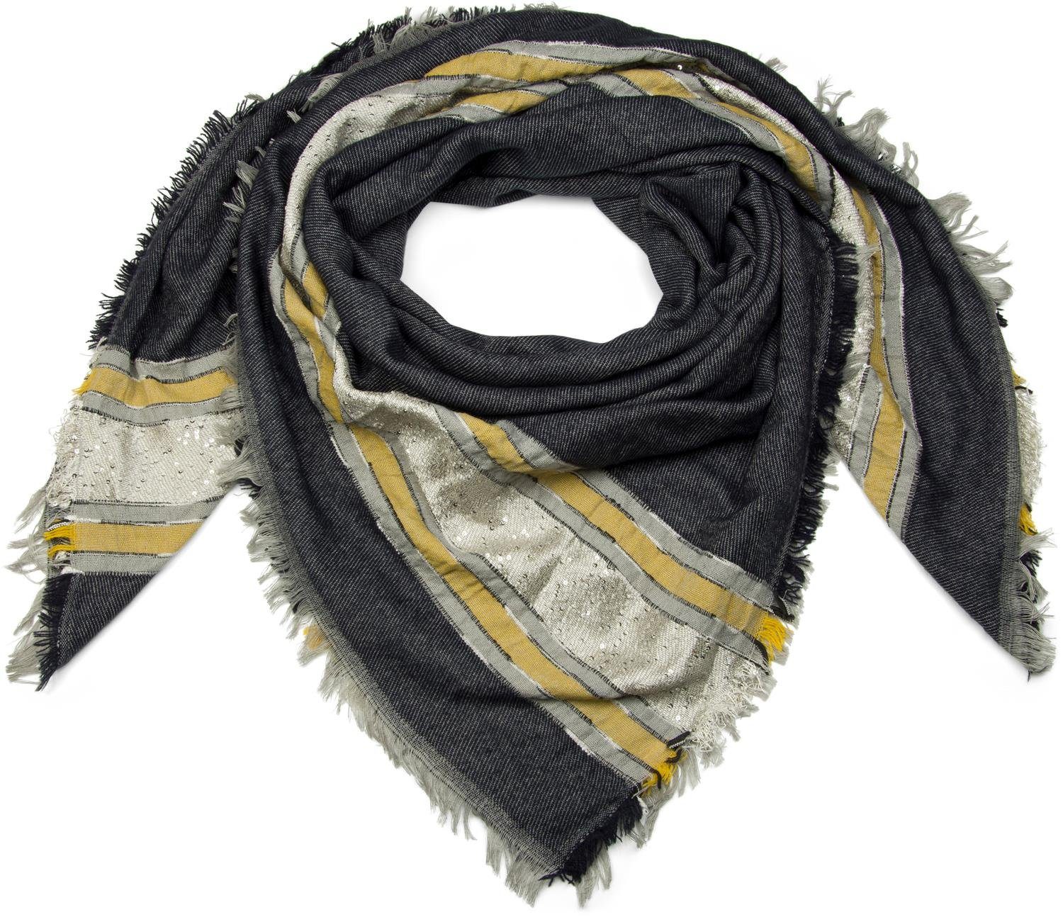 Modetuch Vierecktuch mit Pailletten Streifen