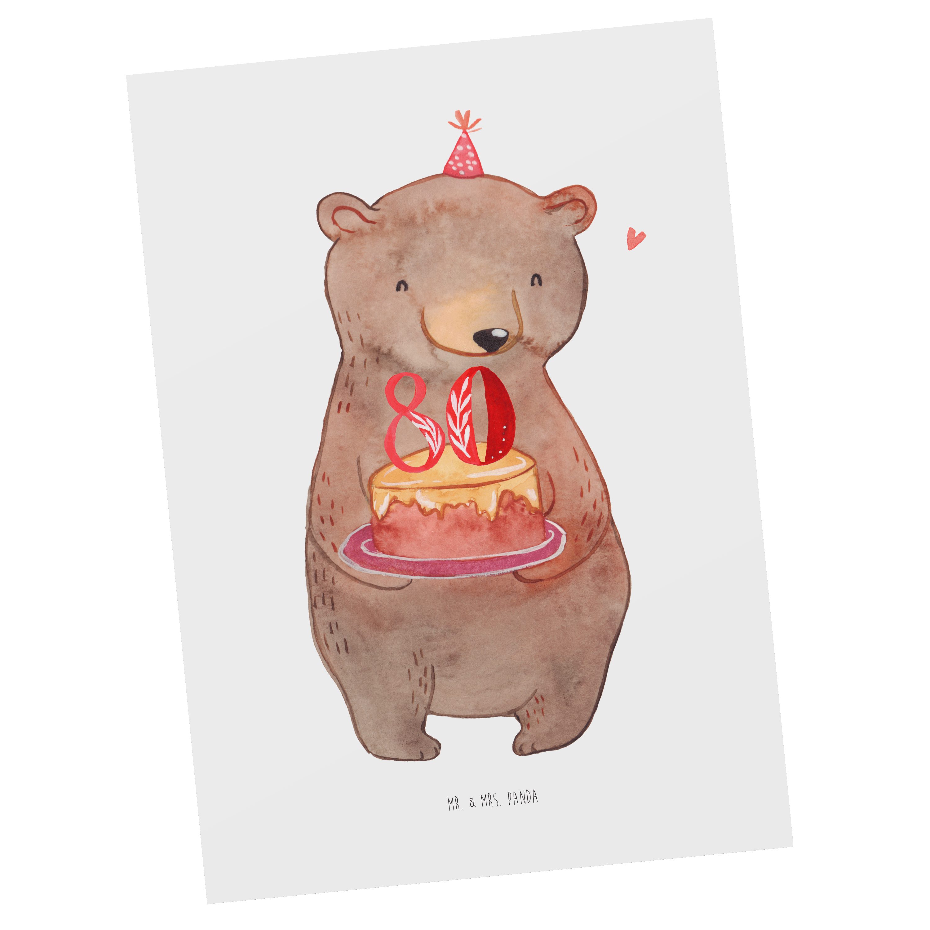 Mr. & Mrs. Panda Postkarte Bär Torte 80. Geburtstag - Weiß - Geschenk, Karte, Geburtstagskarte