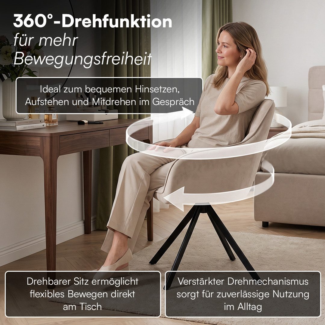 skølm Esszimmerstuhl Sköll Drehstuhl mit Samt-Bezug (6er Set, macchiato, bis 150 kg), Küchenstuhl, höhenverstellbar & drehbar, verfügbar als 2er/4er Set – Bild 2 von 5