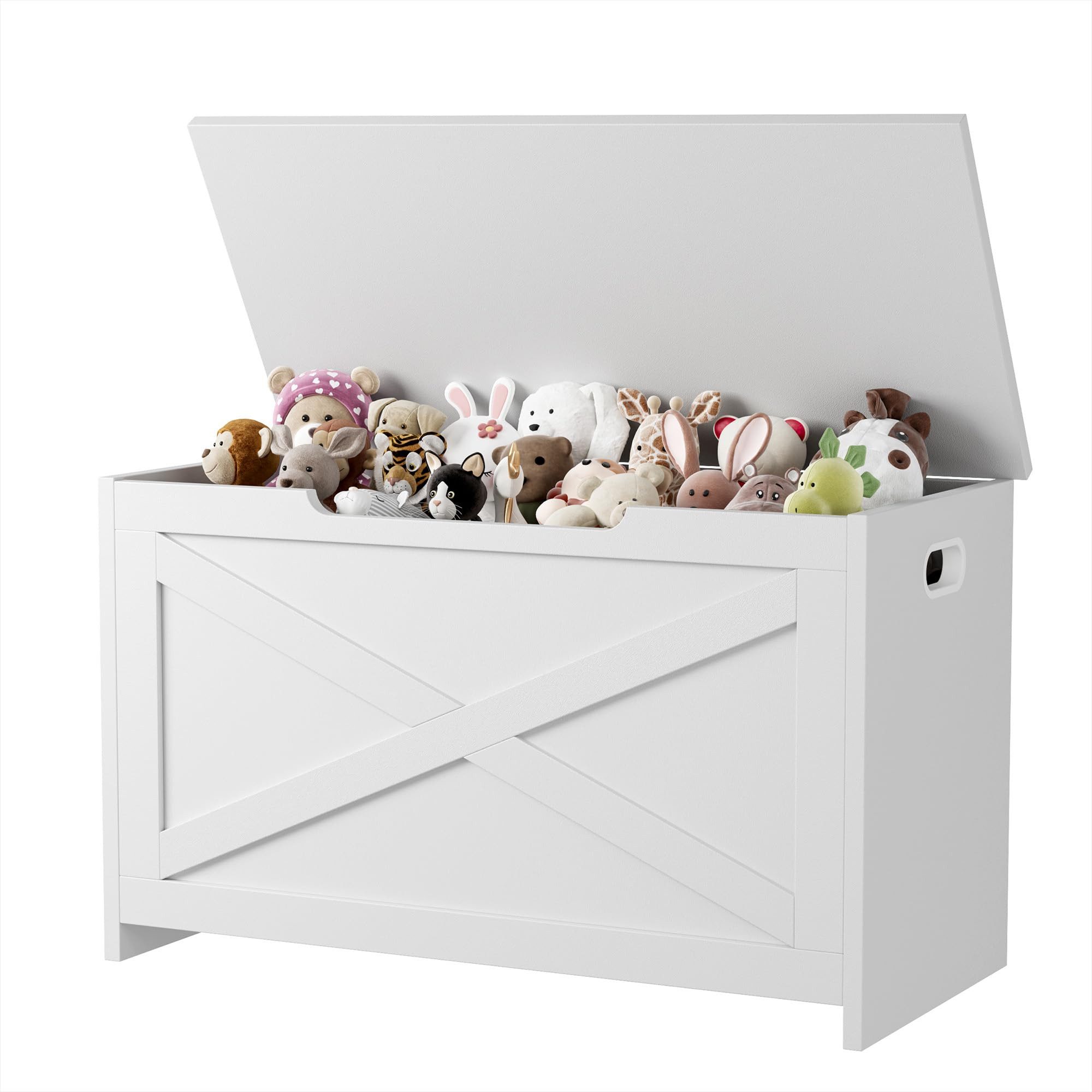 GarveeMore Sitztruhe Aufbewahrungsbox, Sicherheitsscharnier, seitliche Griffe, 75x40x45 cm, 136 kg Traglast, braun/rosa/weiß/grau
