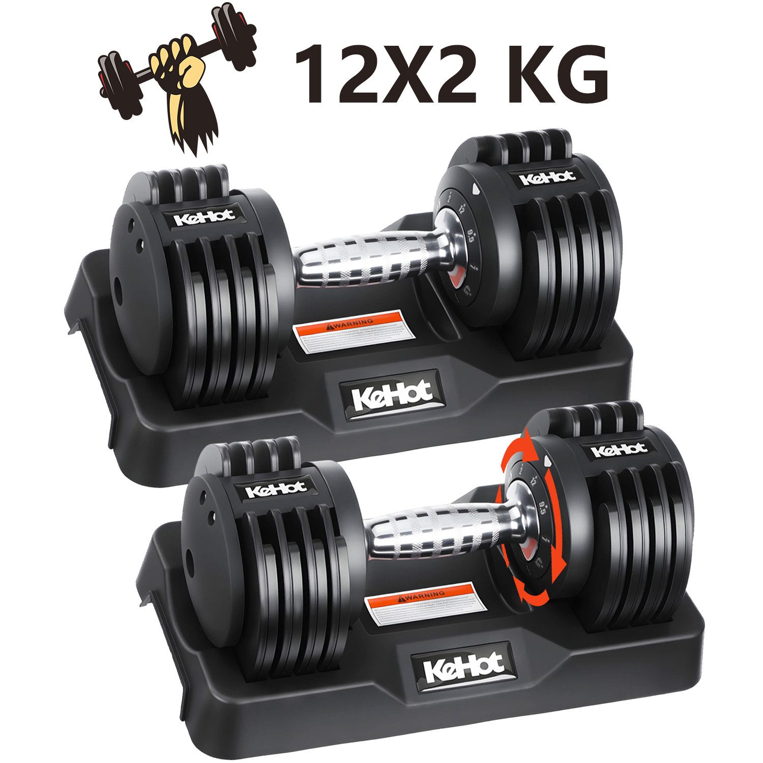 kehot Hantel-Set Verstellbare Kurzhantel 12 kg mit 5 Gewichtsstufen & Basisständer, (2–12 kg einstellbar für Heimtraining, Muskelaufbau & Fitnessstudio, mit Rutschfestem Griff,Sicherem Verriegelungssystem, Platzsparendes), Ergonomischer Griff für sicheren