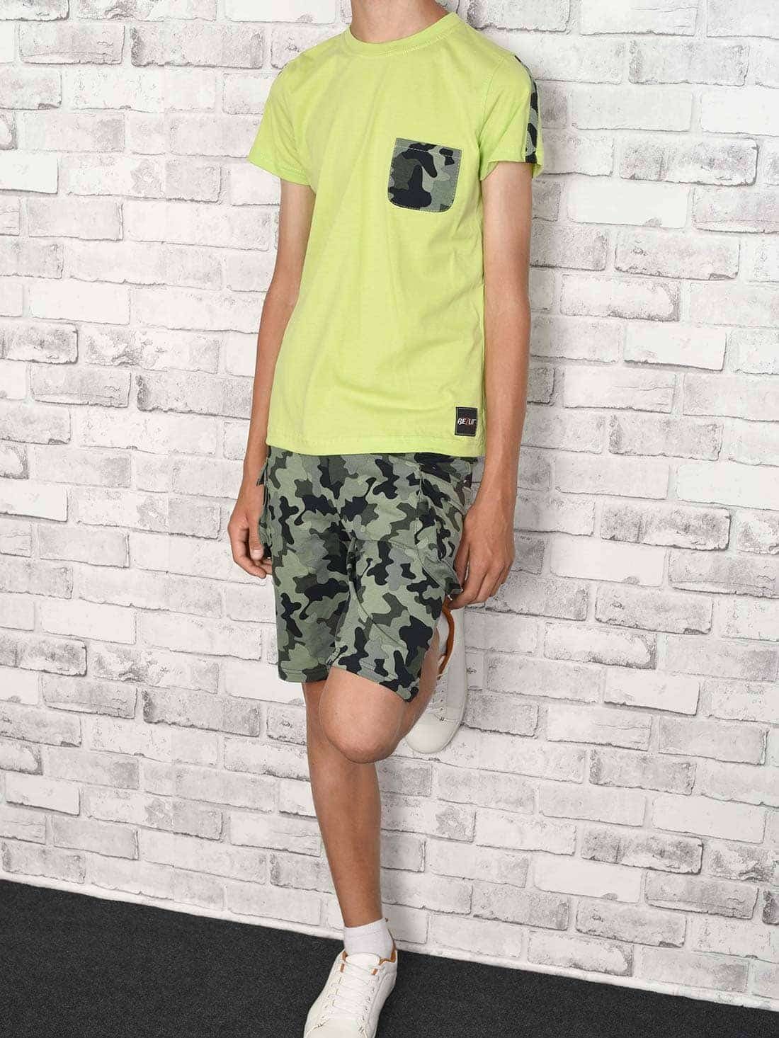 Sommer Cargo BEZLIT / Shorts Olive (1-tlg) Jungen Hellgrün Camouflage Shorts & Set und T-Shirt T-Shirt casual