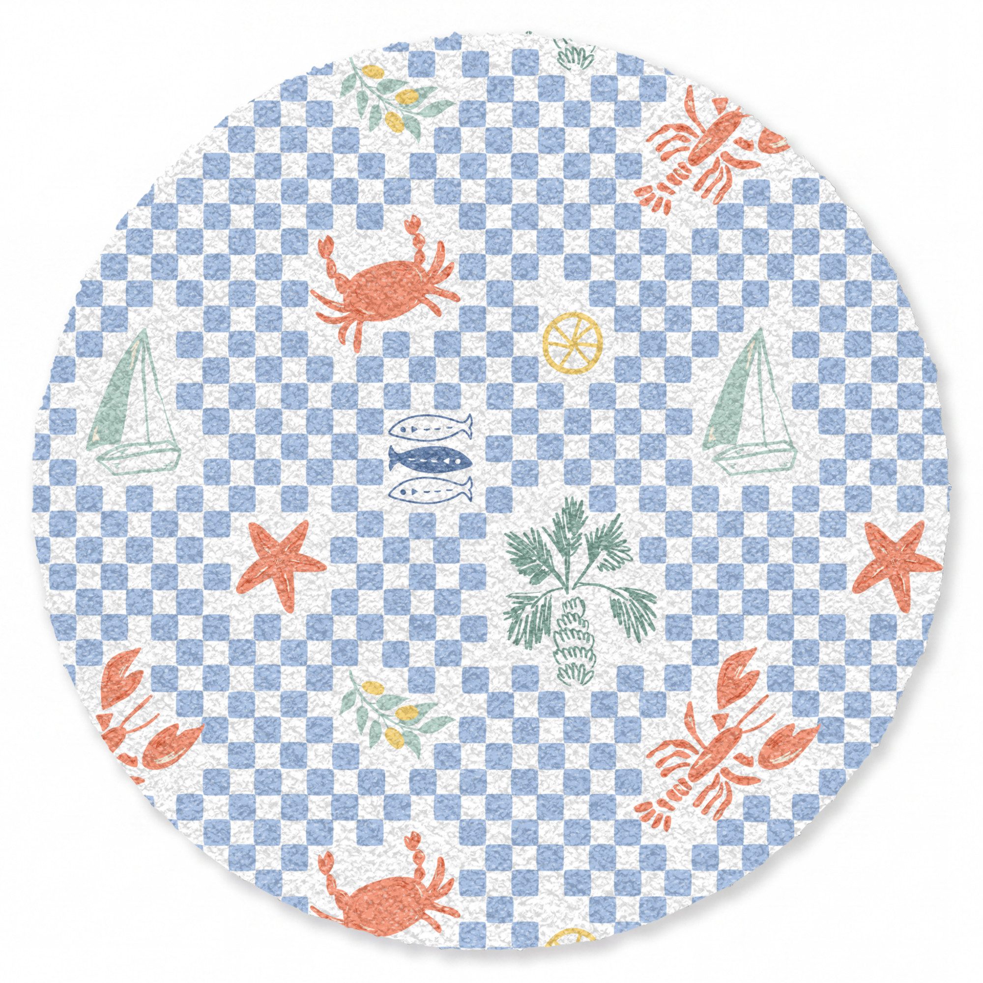 MuchoWow Fußmatte Rund Zee - Patroon - Zeilboot - Blauw, Rechteckig, Schmutzfangmatte, Teppich, Türmatte 90x90 cm