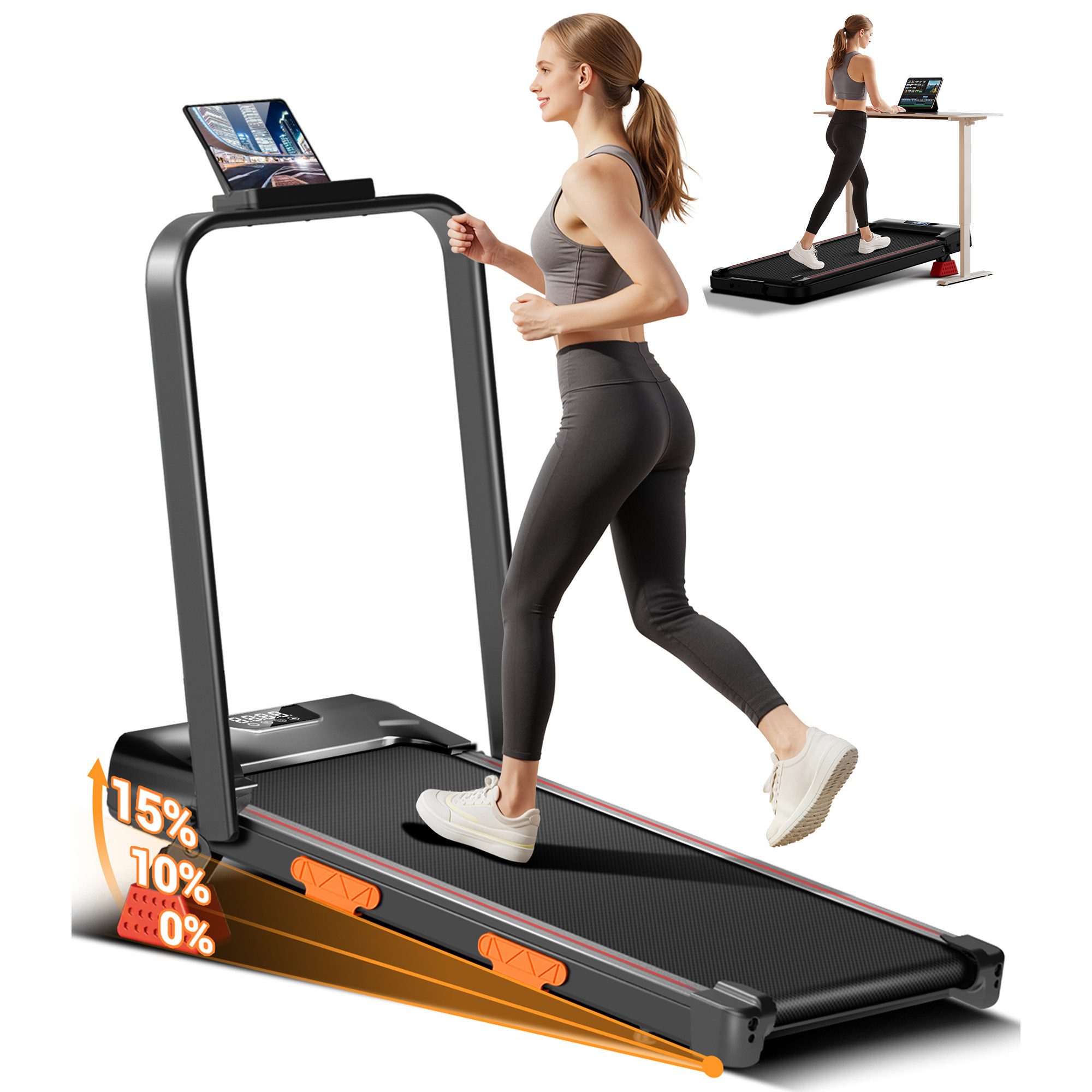 LONTEK Laufband Walking Pad mit Steigung für Zuhause 15 % (1-tlg), mit Steigung max. Belastung 136KG