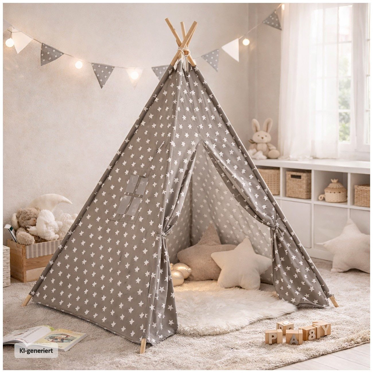 HTI-Line Spielzelt Kinderzimmerzelt Tipi Stars (Stück, 1-tlg., 1x Kinderzelt (ohne Bodenmatte) Spielzelt mit Sichtfenster