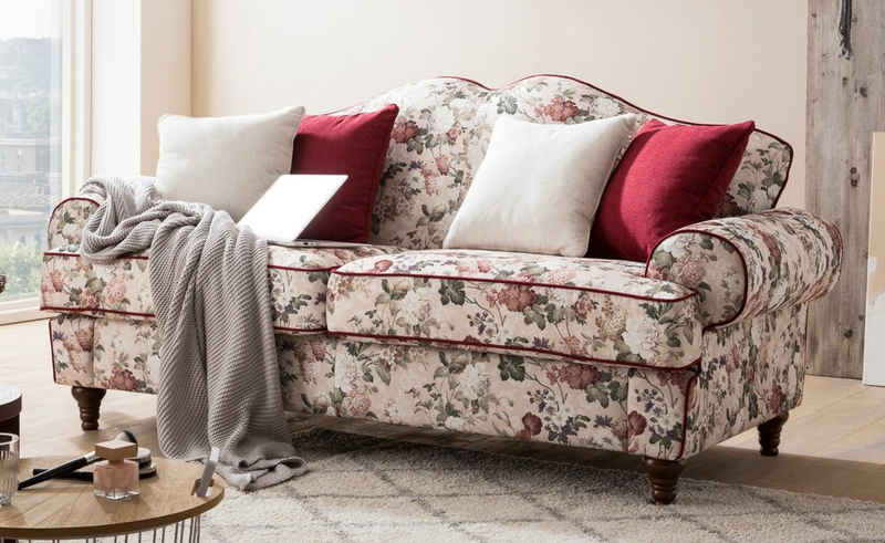 Furn.Design Sofa Elita, 3-Sitzer in beige mit Blumenmuster, Landhausstil, mit Bonell Federkern