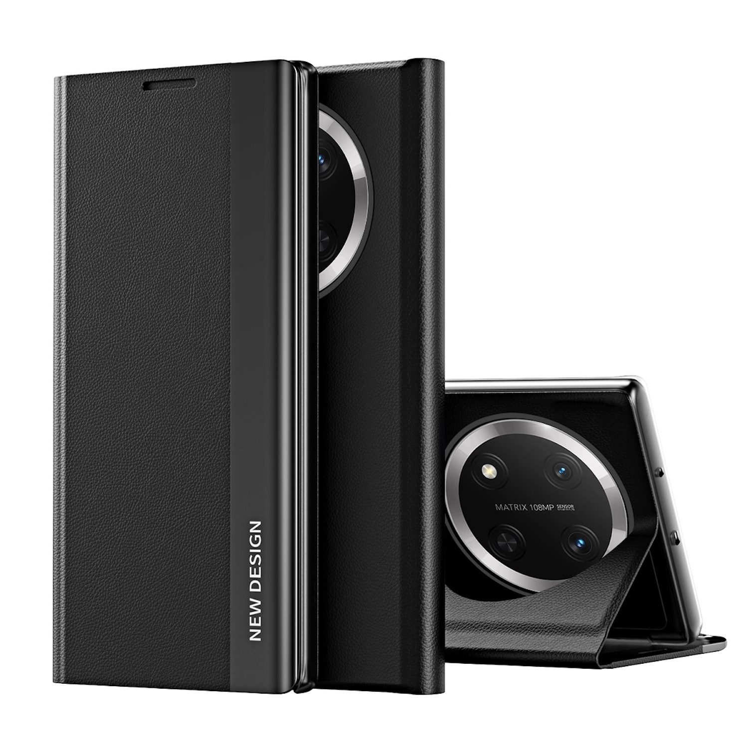 Wigento Smartphone-Hülle Für Honor Magic 7 Lite / X9c Electroplated Kunstleder Hülle Schwarz, Seiten-Elektroplattierung, Flip-Stand, Adsorptionsfunktion