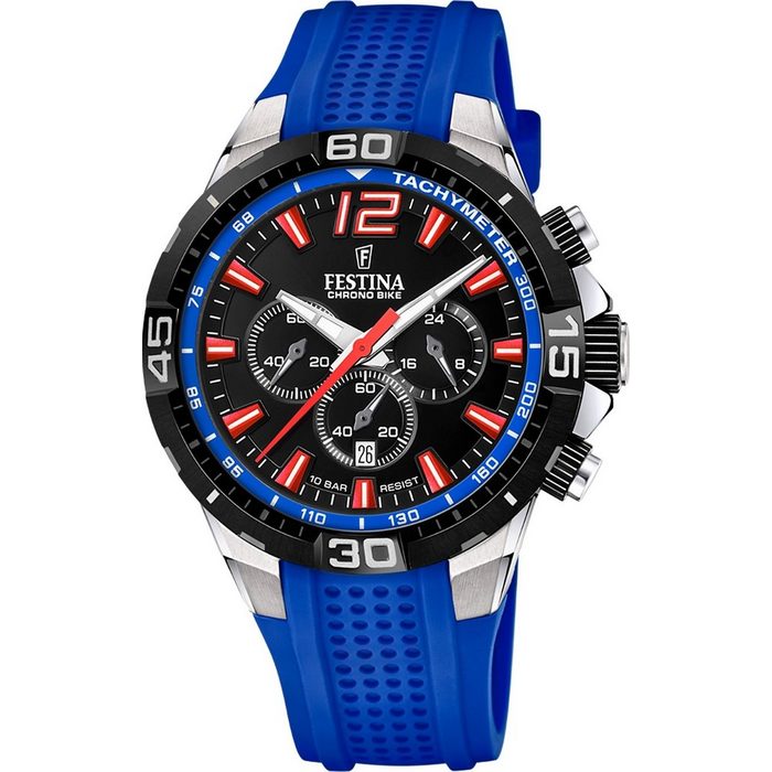 Festina Chronograph Festina Herren Uhr F20523/1 Silikonband (Armbanduhr) Herren Armbanduhr rund Silikonarmband blau Sport
