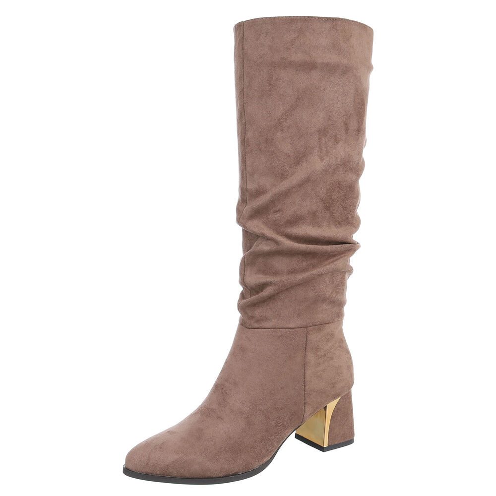 Ital-Design Damen Kniehohe Stiefel mit Blockabsatz in Metallic-Optik Stiefel (92799641) Blockabsatz Stiefel in Hellbraun