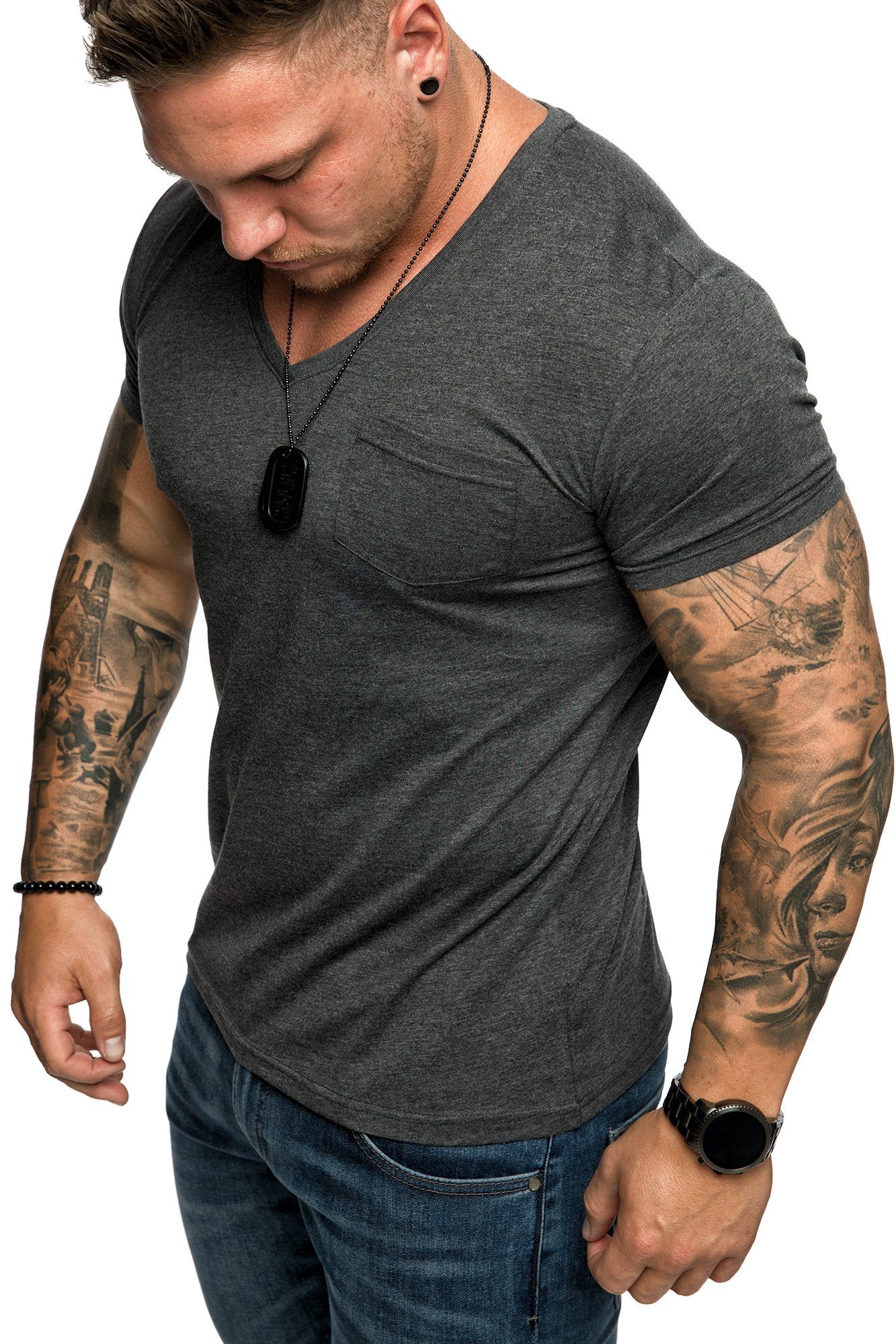 Amaci&Sons T-Shirt PATERSON Basic Oversize T-Shirt mit V-Ausschnitt Herren günstig online kaufen