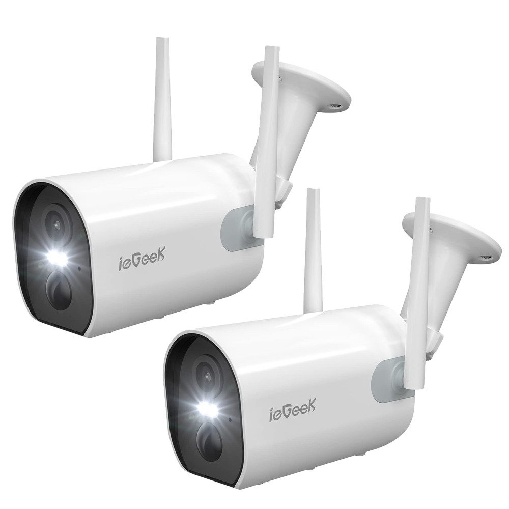 ieGeek Überwachungskamera 2K/3MP Überwachungskamera Aussen Akku WLAN Kabellose (Außenbereich Sicherheit, Baby Überwachung, Haustieren Überwachung, Innenbereich Sicherheit, Wild und Jagd, Überwachung, Außen/Innen IP Kamera Outdoor mit PIR Bewegungsmelder, 2-tlg., Farbnachtsicht, Funktioniert mit Alexa 2-Wege Audio, Benutzerdefinierten Bereich Lange Standby-Zeit)