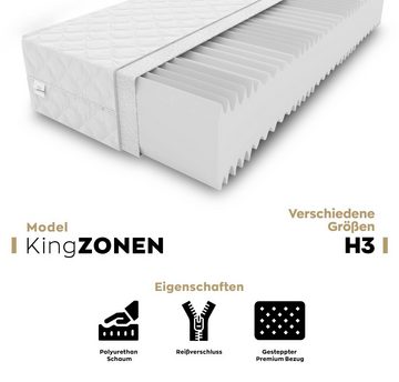 Kaltschaummatratze KingZonen 7 Zonen 180x200x16cm aus hochwertigem Kaltschaum, KingMatratzen, 16 cm hoch, Rollmatratze mit waschbarem Bezug und Memory Marken