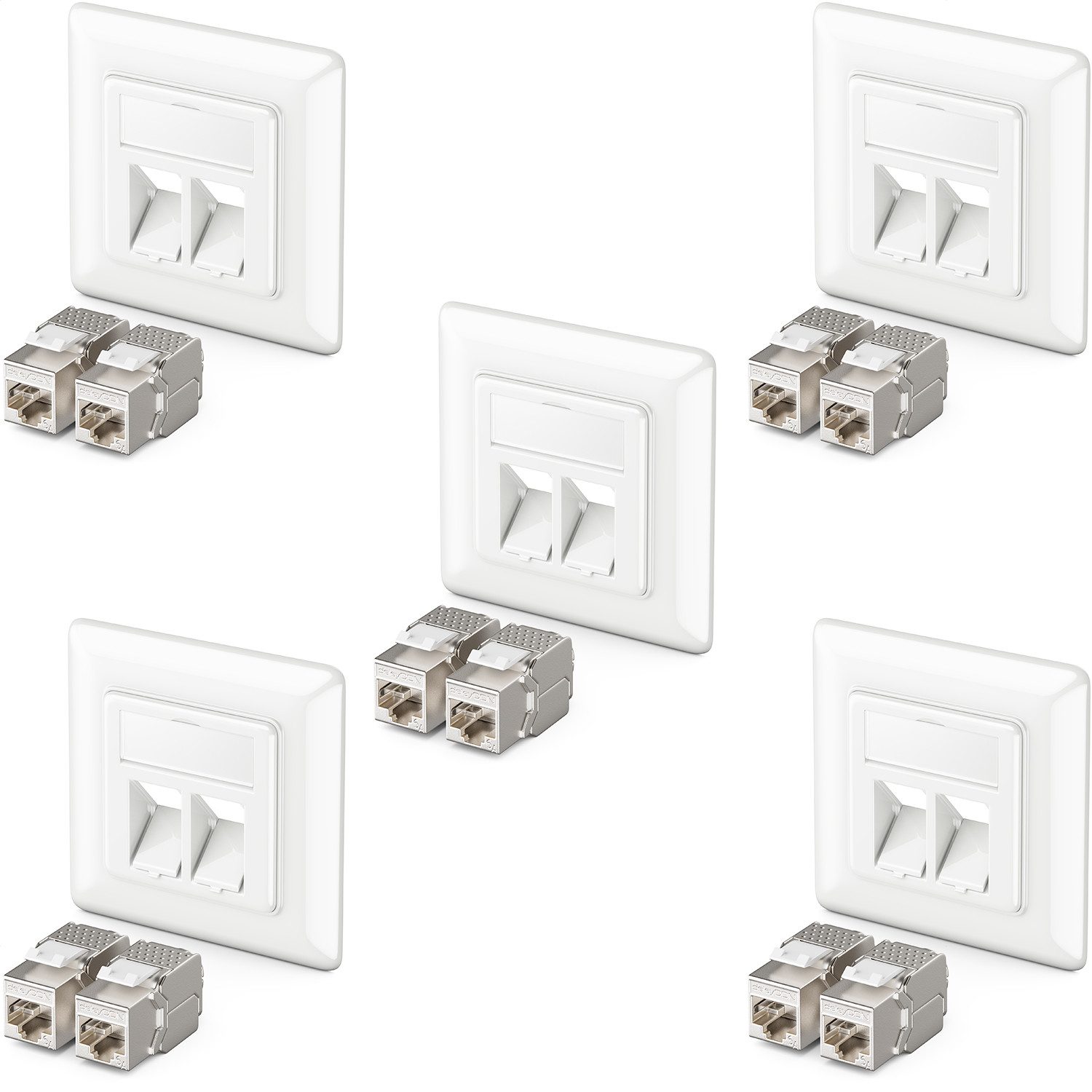 deleyCON deleyCON 5x Keystone Dose Netzwerkdose mit 10x CAT 6a Keystone Jack Netzwerk-Adapter