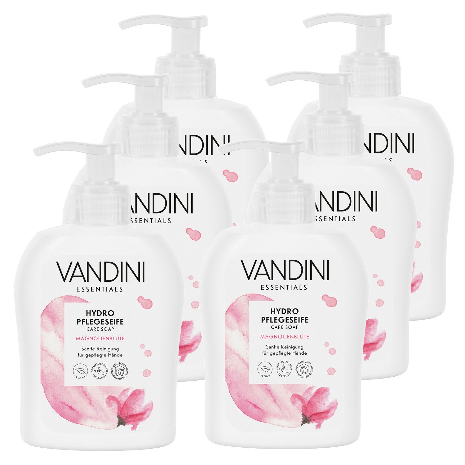 VANDINI Flüssigseife Hydro Flüssigseife Spender mit Magnolienblüte Duft vegan, 1800ml, 6-tlg.