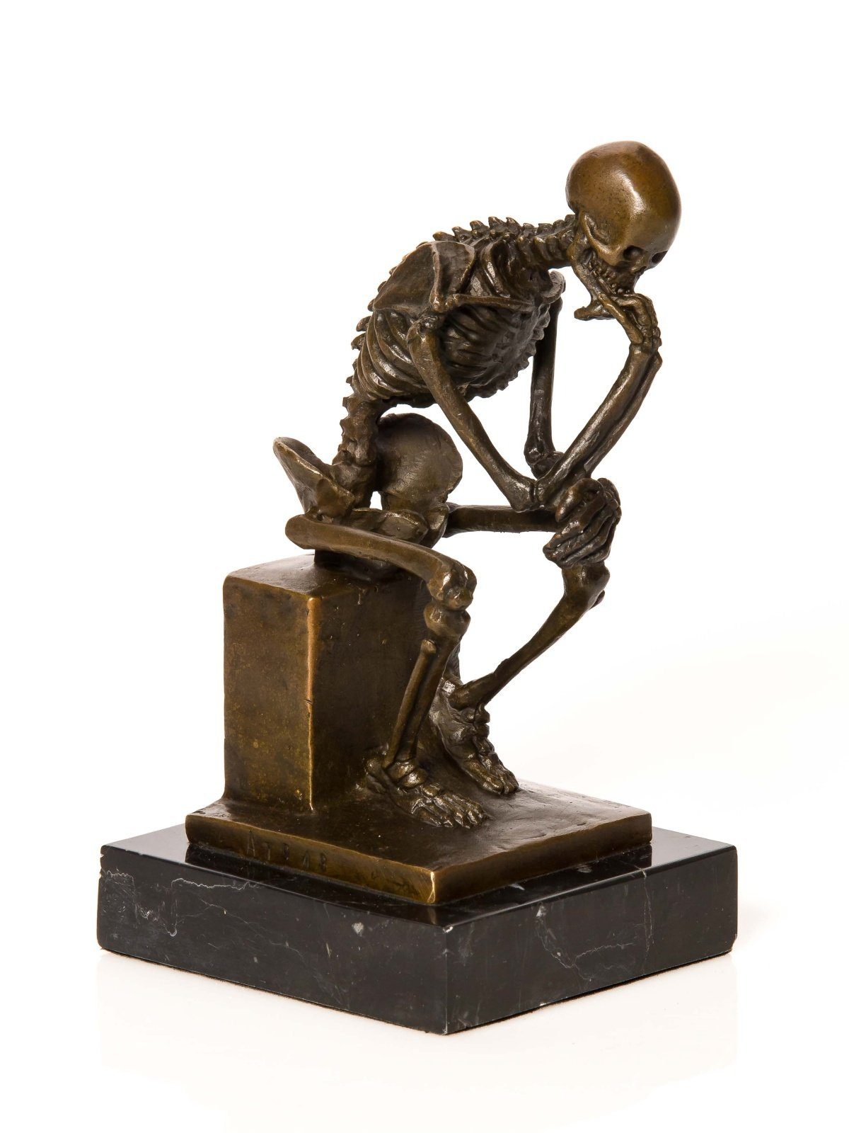 Aubaho Skulptur Bronze nach Rodin Skelett Gerippe Denker Bronzefigur Bronzeskulptur Re