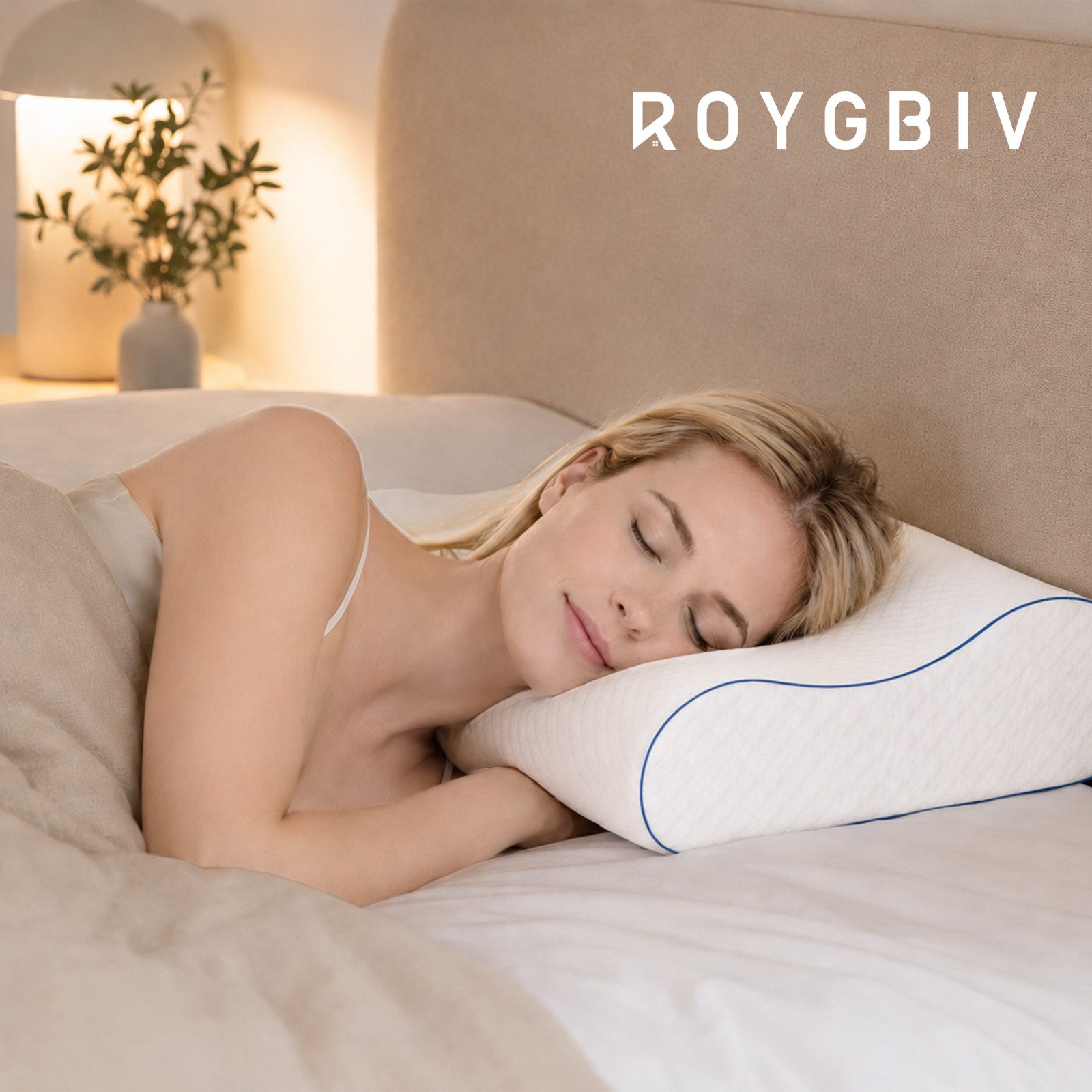 ROYGBIV Nackenstützkissen Memory Foam, Orthopädisches Kissen 38x60 cm mit 2 Höhen, Füllung: 38D Memory-Schaum + 60D Stützschaum, 3 Zone Höhe-10/7/12 cm, OEKO-TE – Bild 4 von 5