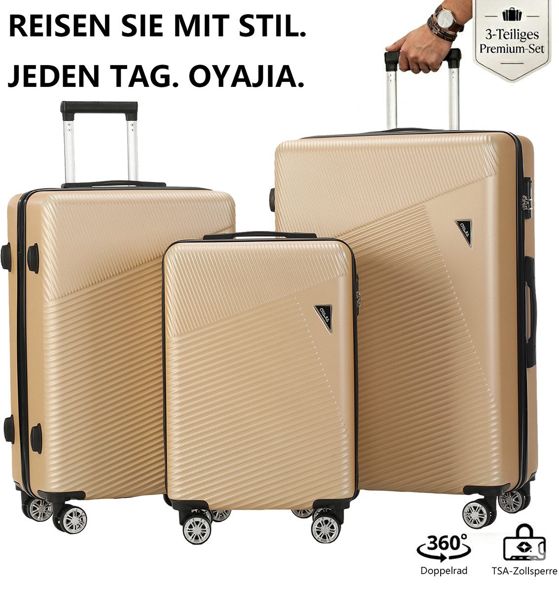 WILGOON Kofferset Hartschalen Rollkoffer 3-teiliges Set 20/24/28 Zoll, Robustes ABS, (Leichtes Reisekoffer Set mit 4 Rollen, Zahlenschloss & Teleskopgriff, 3 tlg., Trolleyset mit Stabilem Teleskopgriff, Stoßfest & Stapelbar), Koffer platzsparend ineinander stapelbar
