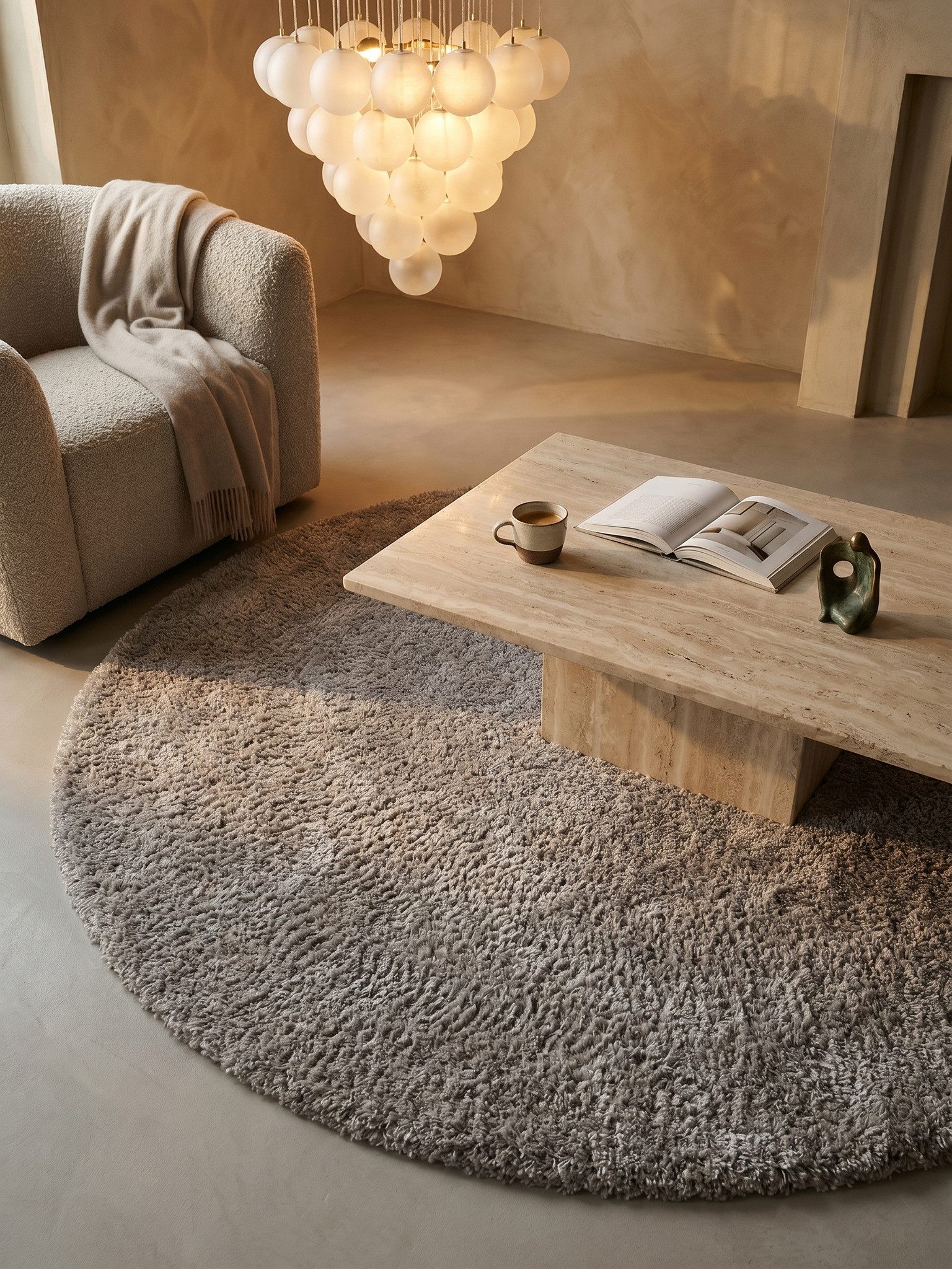 KADIMA DESIGN Teppich Hochflor Teppich Wohnzimmer SALZACH Uni Rund Läufer Schlafzimmer, Rund, Höhe: 52 mm, Beige, 80x80 cm, Wohnzimmerteppich Strapazierfähig Wa – Bild 3 von 5