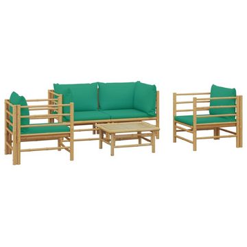 furnicato Garten-Essgruppe 5-tlg. Garten-Lounge-Set mit Grünen Kissen Bambus