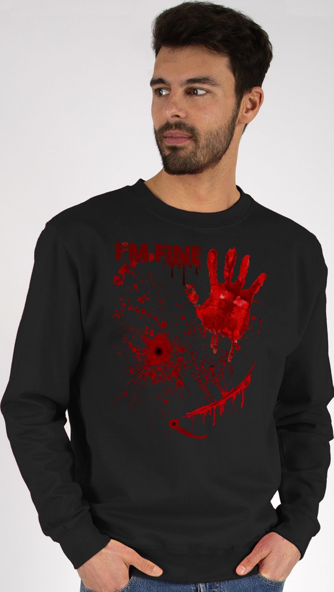 Blutflecken Sweatshirt Kostüme Killer Gruselig (1-tlg) Halloween Horror Hände Blutspritzer 1 Schwarz I - Shirtracer Blutige Herren Blut