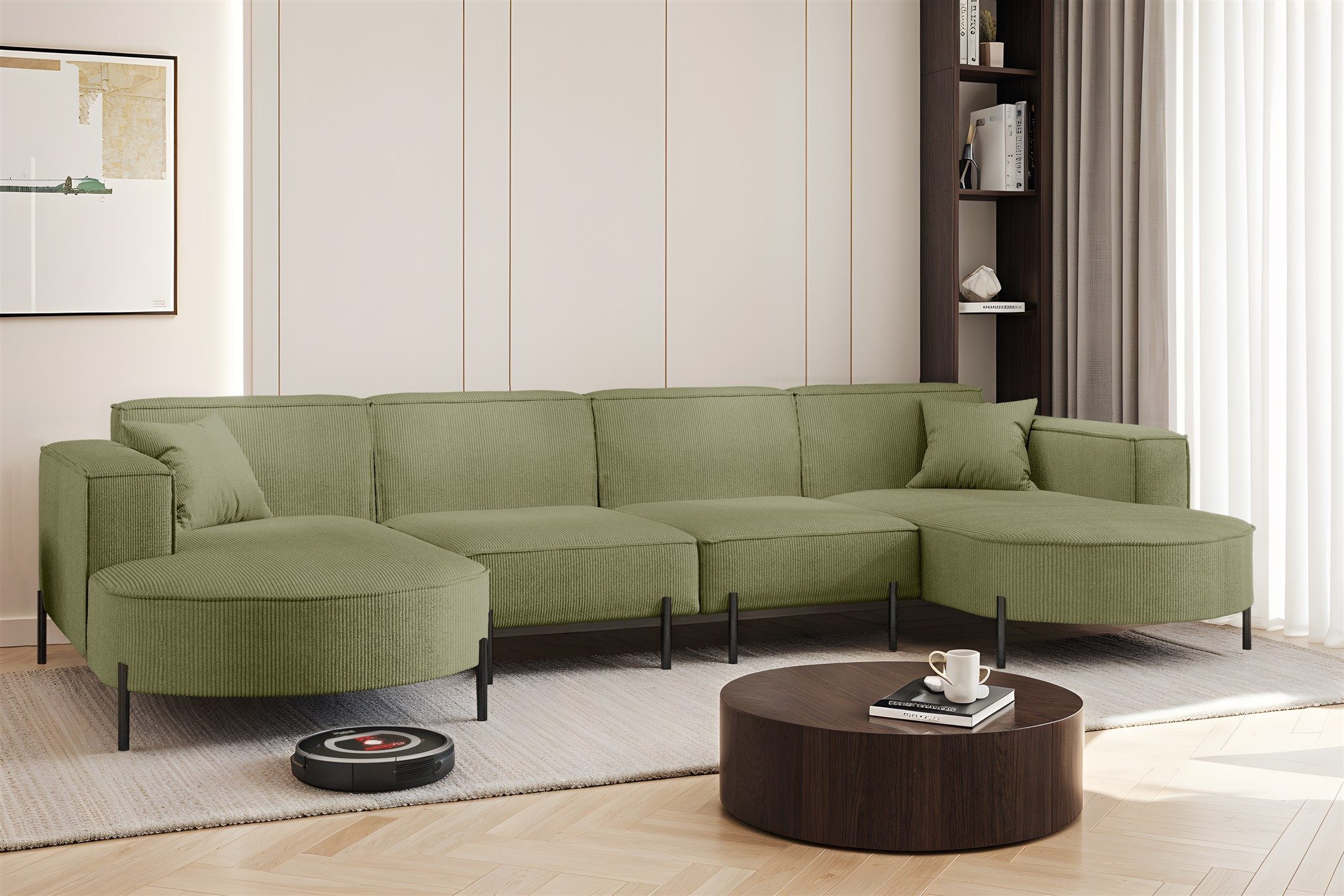 Fun Möbel Wohnlandschaft Sofa U-Form VALENCIA XL in Stoff, Für Saugroboter geeignet!