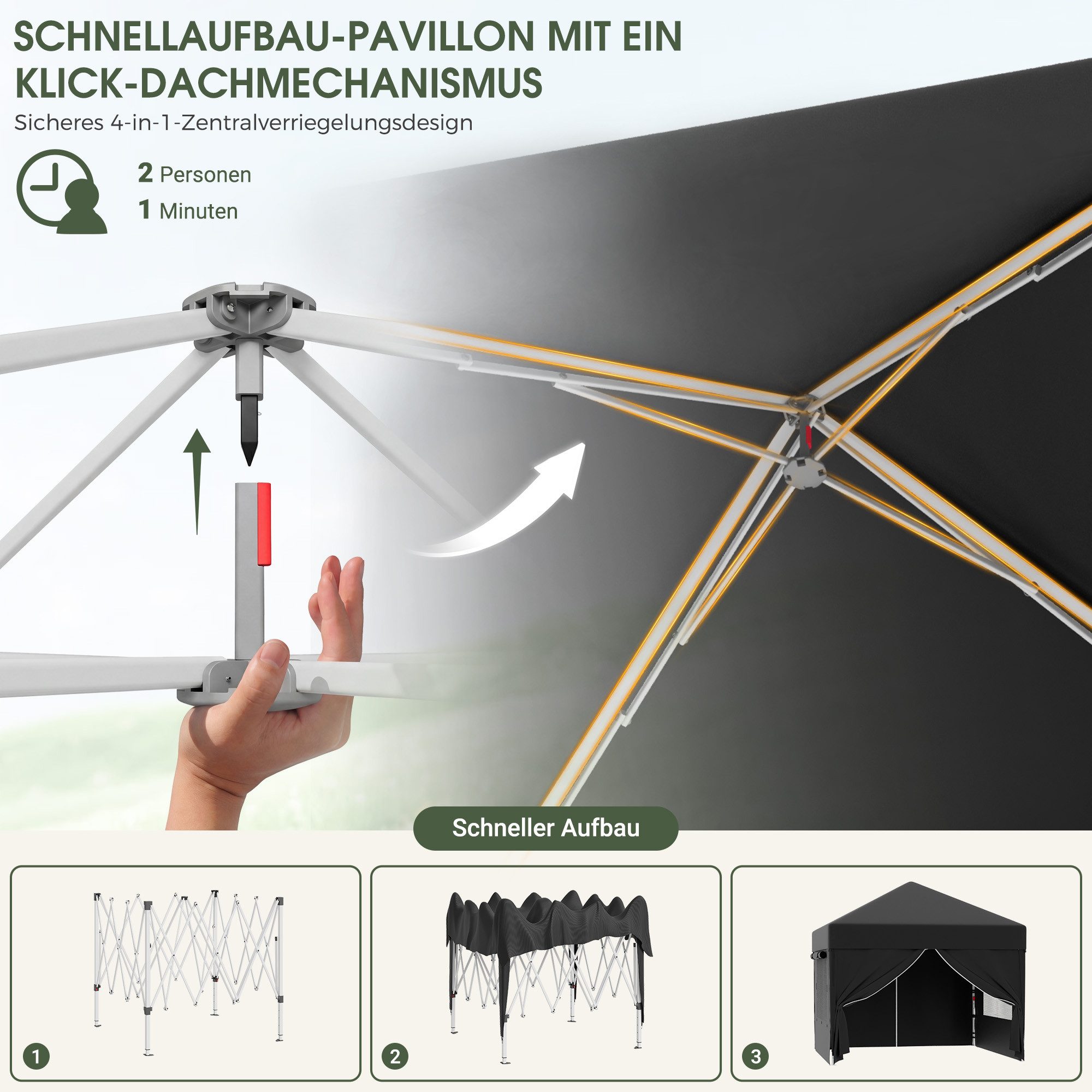 HOMALL Faltpavillon 3x3/3x6 m Gartenpavillon Höhenverstellbarer Pop Up Pavillon, mit 4 Seitenteilen, (Windfester Pavillon mit Seitenteilen und Tragetasche, für Garten Camping), Höhenverstellbar Gartenzelt mit mückennetz, UV-Schutz 50+