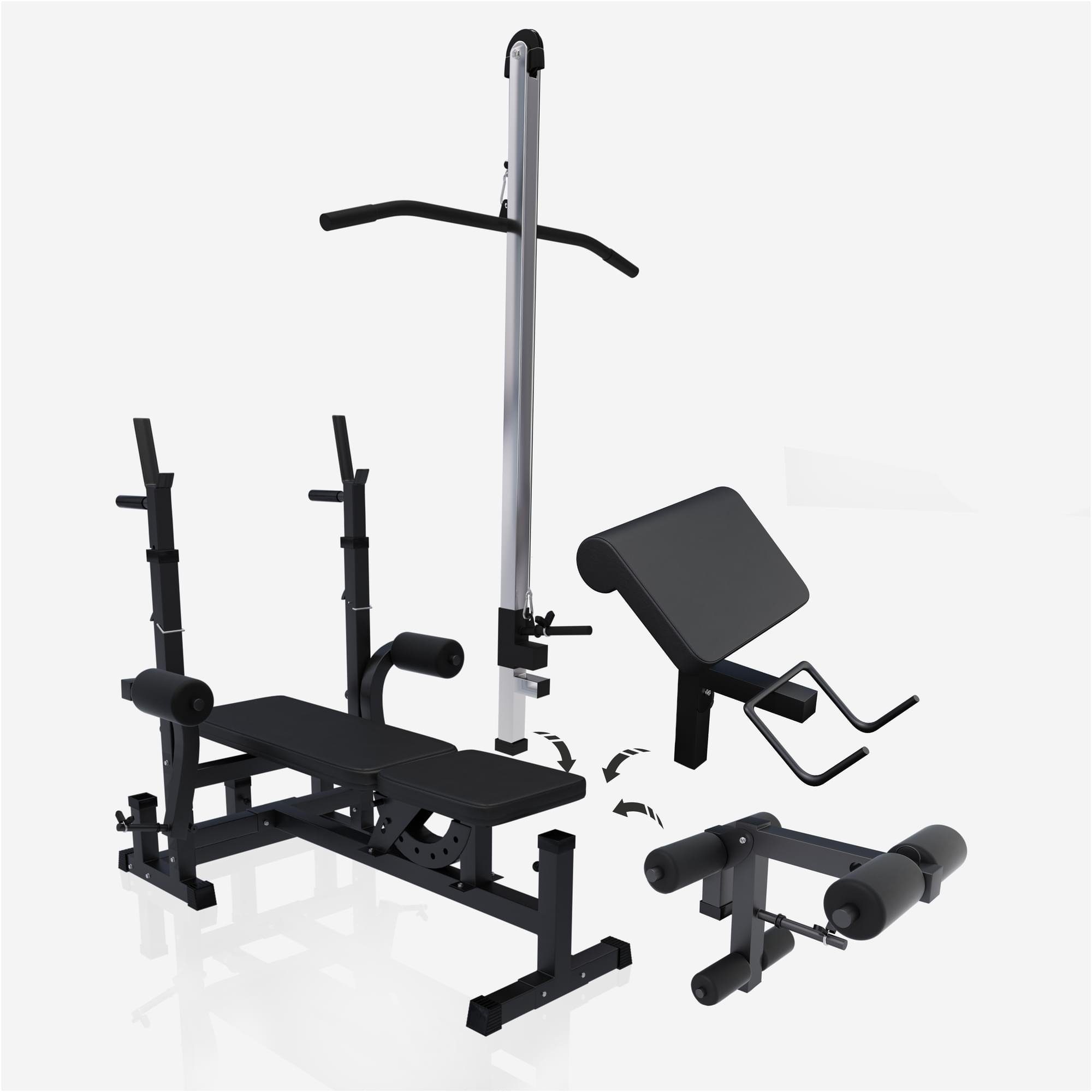 GORILLA SPORTS Kraftstation Kraftstation inkl. Latzug in schwarz, (2-tlg)