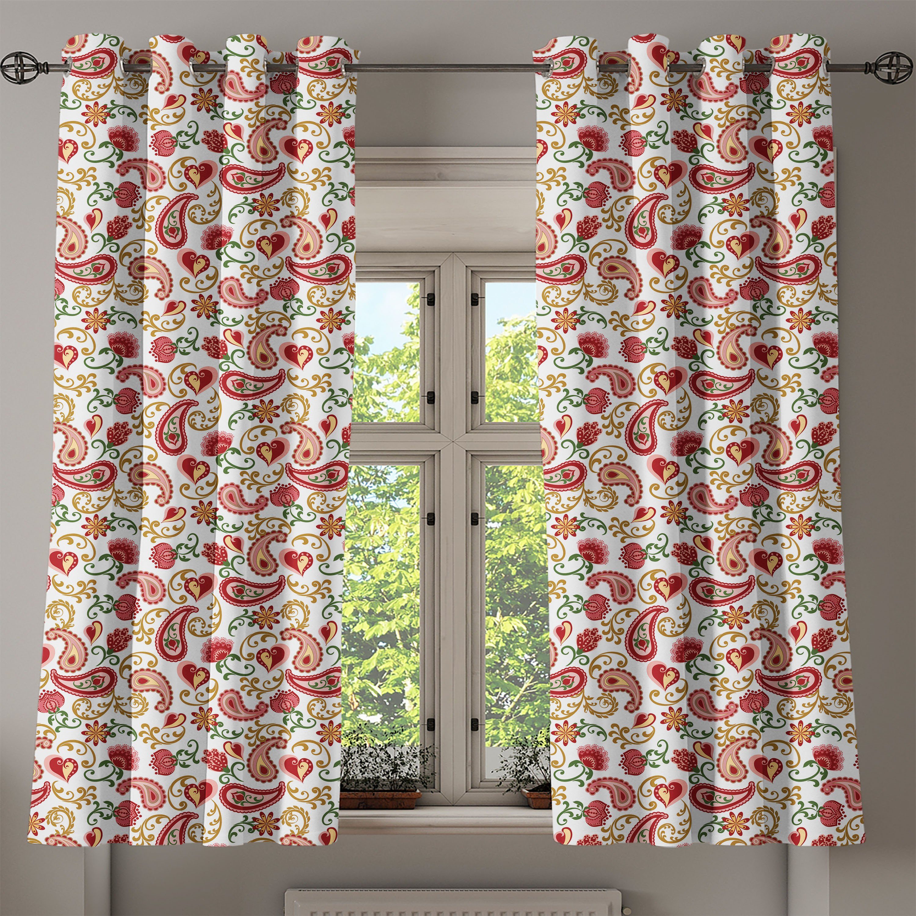 Paisley Wohnzimmer, 2-Panel-Fenstervorhänge Abakuhaus, Dekorative Art-Rosen-Motiv Schlafzimmer Gardine für