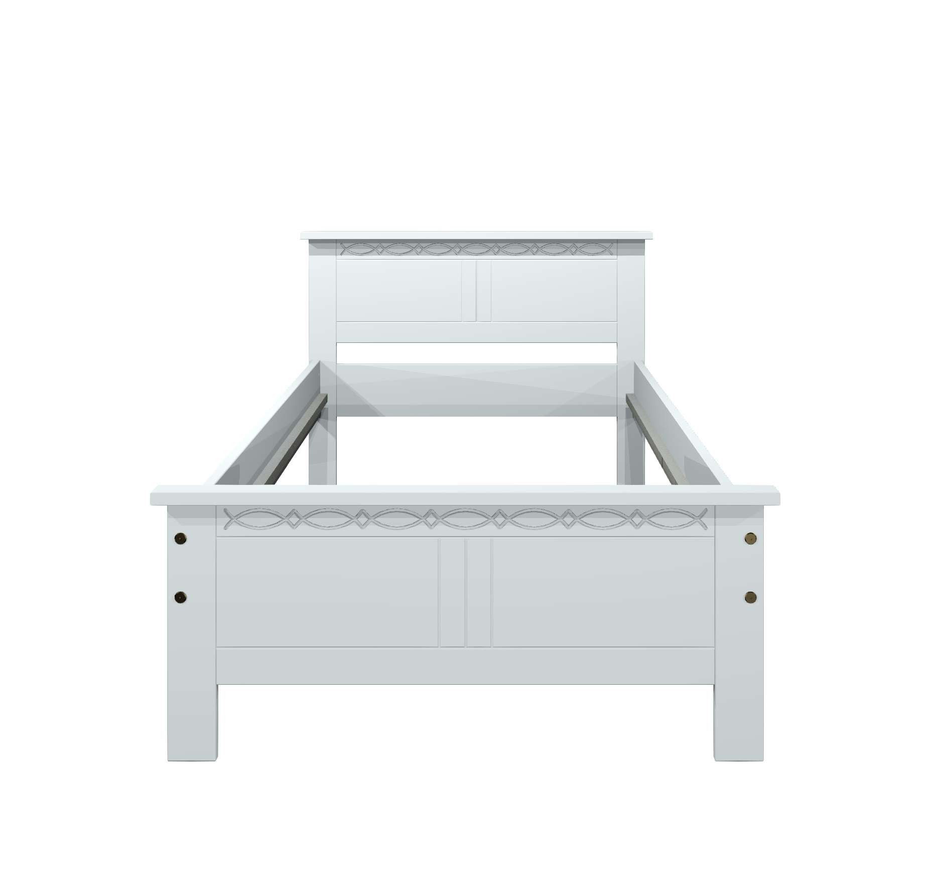 OTTO home Massivholzbett Indra, Landhausstil, edles Design,zertifiziertes Massivholz (Breite/Belastbarkeit 180cm/220 KG, 140cm/180 KG, 90cm/120 KG), mit Kopfteil, mit dekorativen Fräsungen, aus Kiefer