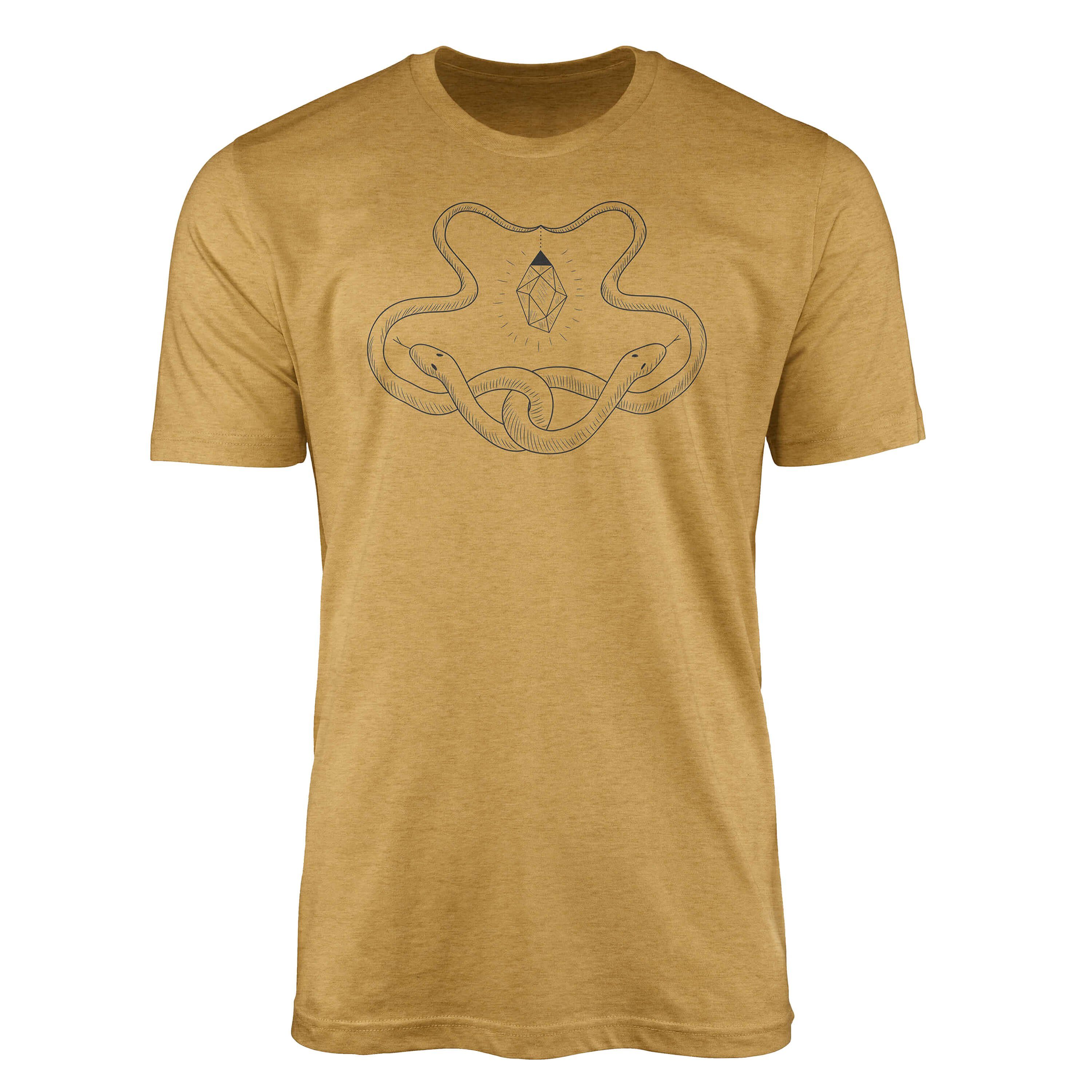 Sinus Art T-Shirt Premium T-Shirt Alchemy Serie Symbole angenehmer Tragekomfort feine Struktur No.0081 Antique Gold