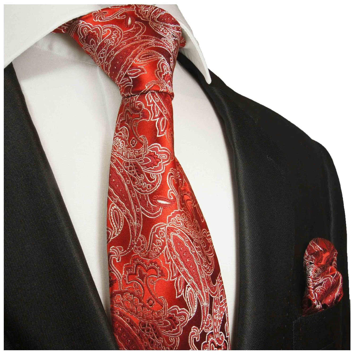 Herren Krawatten Paul Malone Krawatte Herren Seidenkrawatte und Tuch paisley brokat 100% Seide (Set, 2-St., Krawatte mit Einstec
