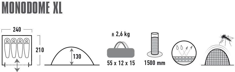 Transporttasche) pearl Personen: Monodome High Zelt (mit Peak XL, 4 Kuppelzelt