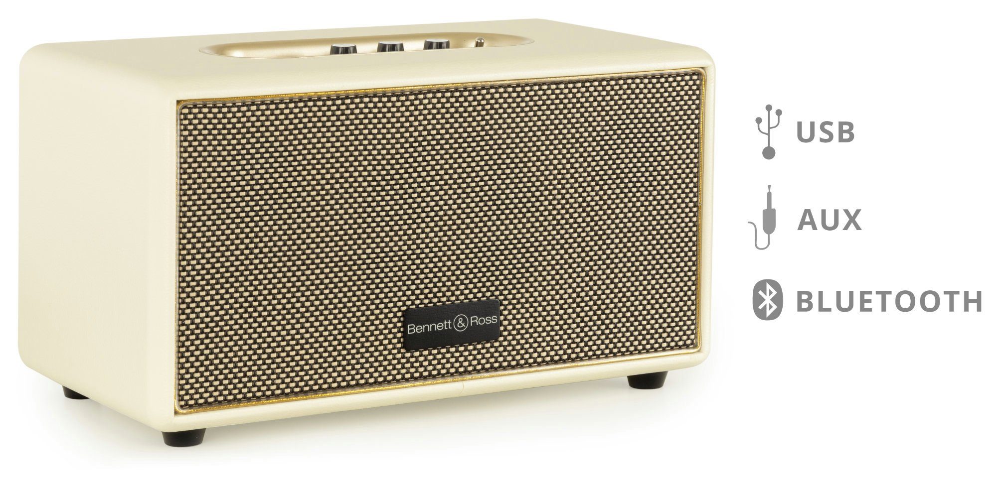 BB-860 Retro & Creme-Weiß (60 Ross in Bluetooth W, Blackmore Lederoptik) Lautsprecher Bennett Stereoanlage