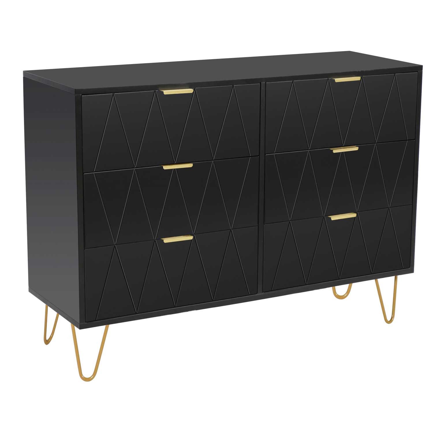 UEV Kommode mit 6 Schubladen, Sideboard für Wohnzimmer Schlafzimmer (Highboard, Sideboard mit Schubladen, Schmal kommode, 100 x 34 x 73 cm Mehrzweckschrank), Küchenschrank Buffet TV Board Schrank mit Füße Aufbewahrungsschrank