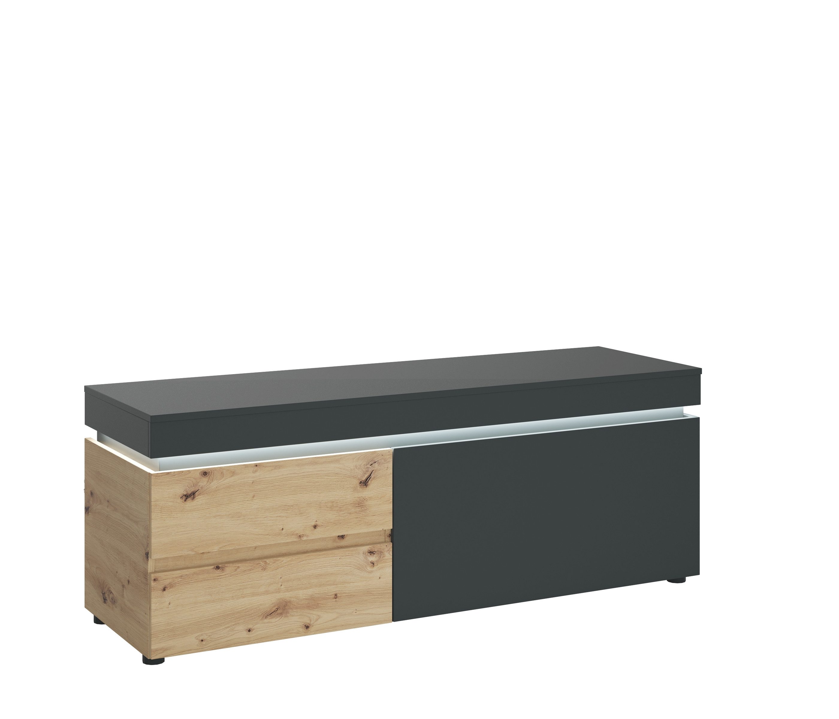 freiraum Lowboard LUCI, 2 Schübe, 1 Klappe, Artisan Eiche / Kosmos Grau - 150x57x48cm (BxHxT)