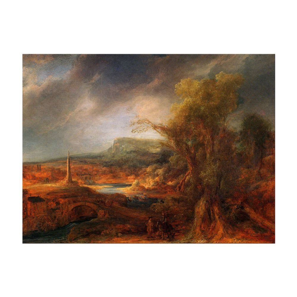 Bilderdepot24 Leinwandbild Alte Meister - Rembrandt - Landschaft mit Obelisk, Landschaften