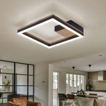 Globo LED Deckenleuchte, LED-Leuchtmittel fest verbaut, Warmweiß, LED Deckenleuchte Designlampe Wohnzimmerleuchte Holz schwarz eckig
